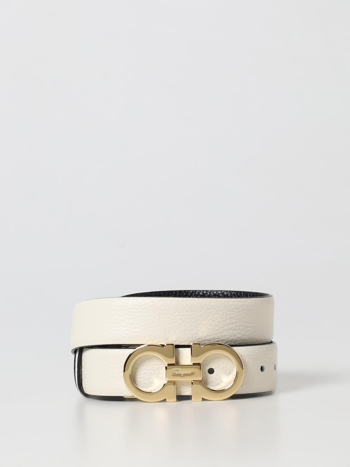 Ferragamo Reversible belt in grained leather - Yellow Cream  display picture 1
