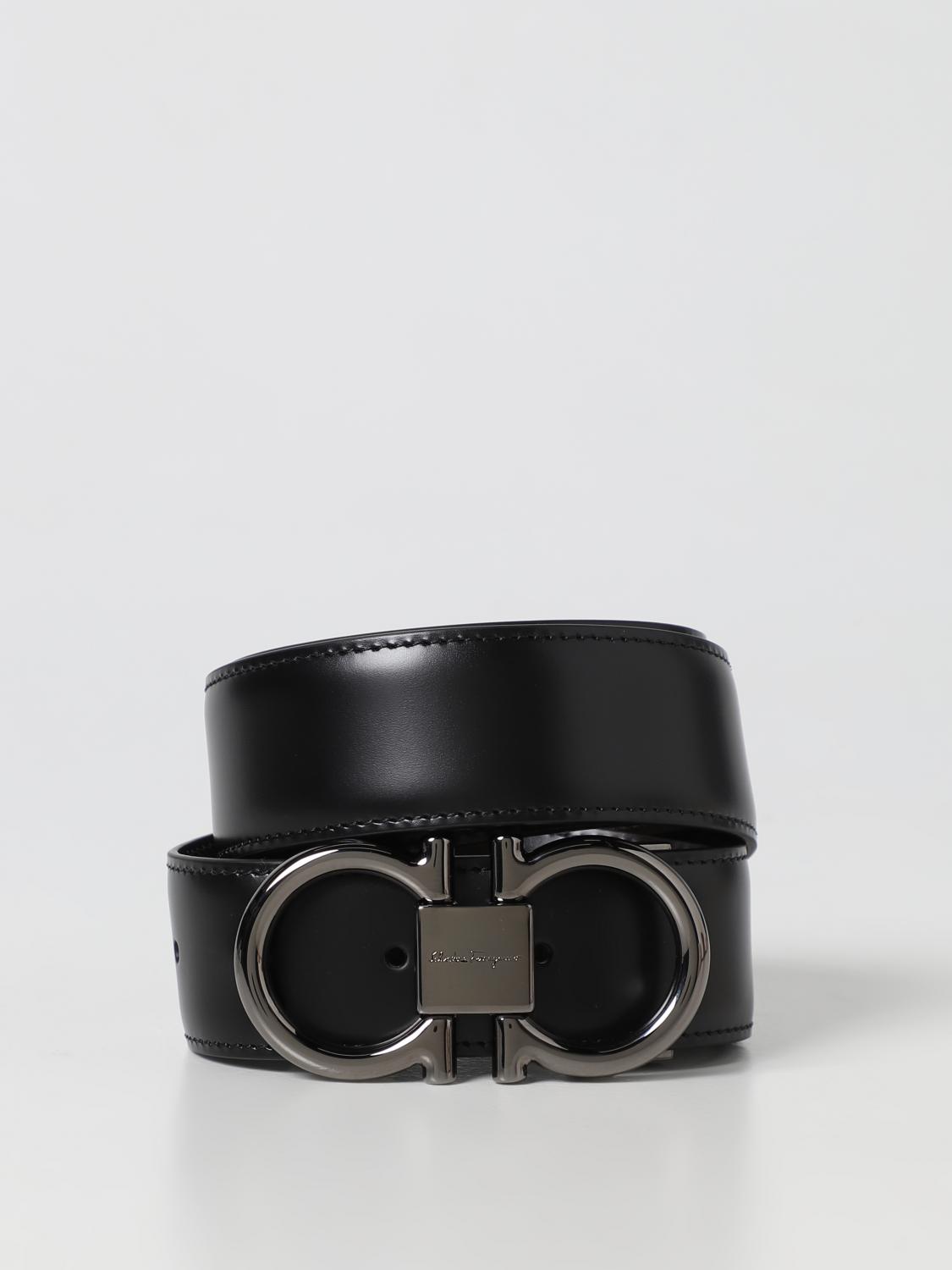 FERRAGAMO BELT: Ferragamo Gancini reversible belt in brushed leather, Black - Img 1