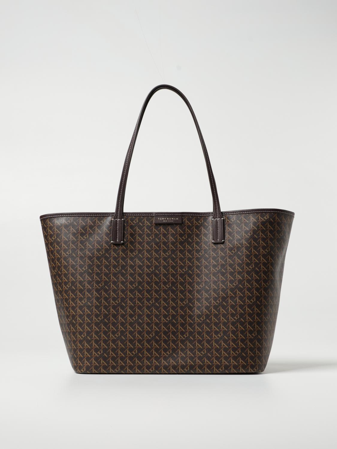 TORY BURCH TOTE BAG: Tory Burch Ever-Ready bag in coated fabric with all-over pattern, Walnut - Img 1