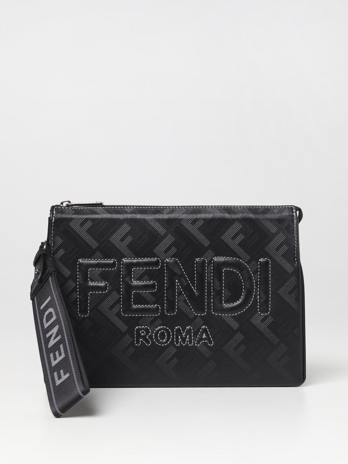 Fendi leather clutch with all-over FF monogram - Black