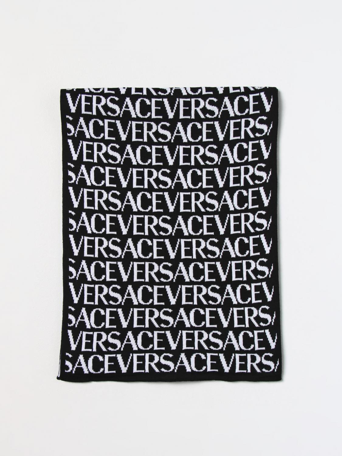 Versace scarf in wool blend with all over logo - Black