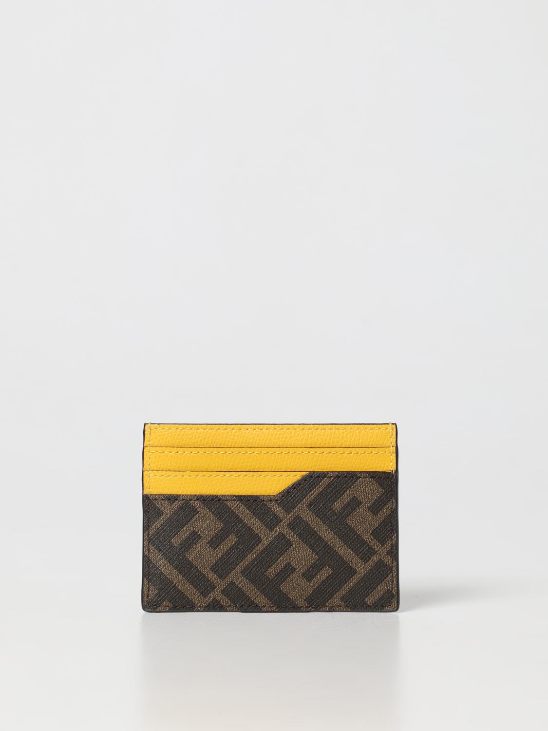 FENDI PORTAFOGLIO: Portacarte di credito Fendi in tessuto goffrato e pelle a grana, Giallo - Img 2