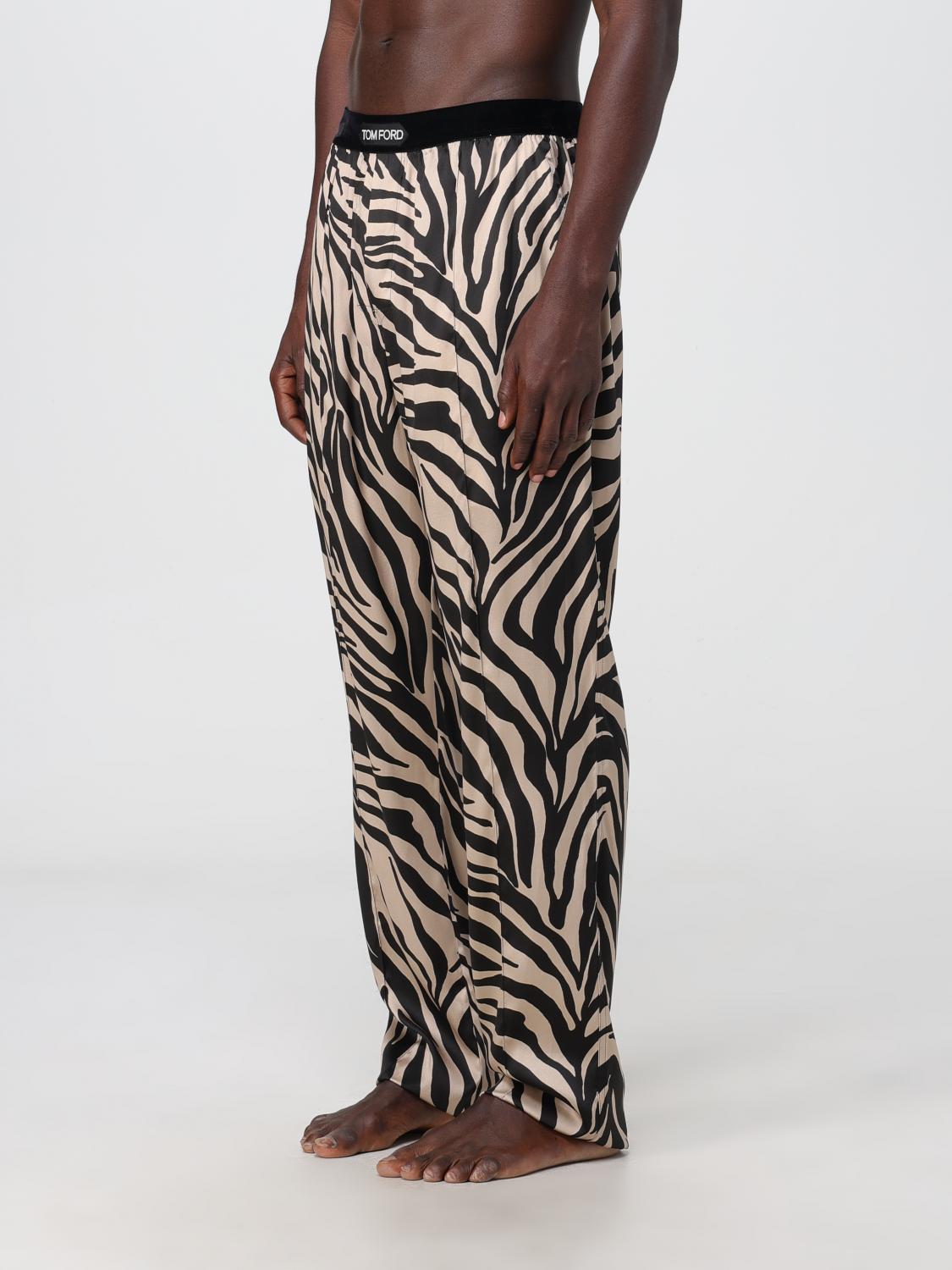 TOM FORD LOUNGEWEAR: Tom Ford zebra print stretch silk pajama pants, Black - Img 3
