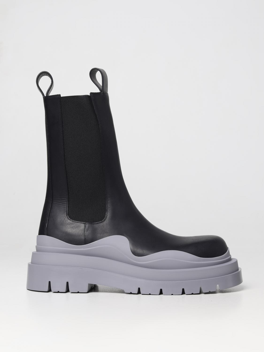 BOTTEGA VENETA BOOT: Bottega Veneta Tire leather and fabric ankle boots, Black - Img 1
