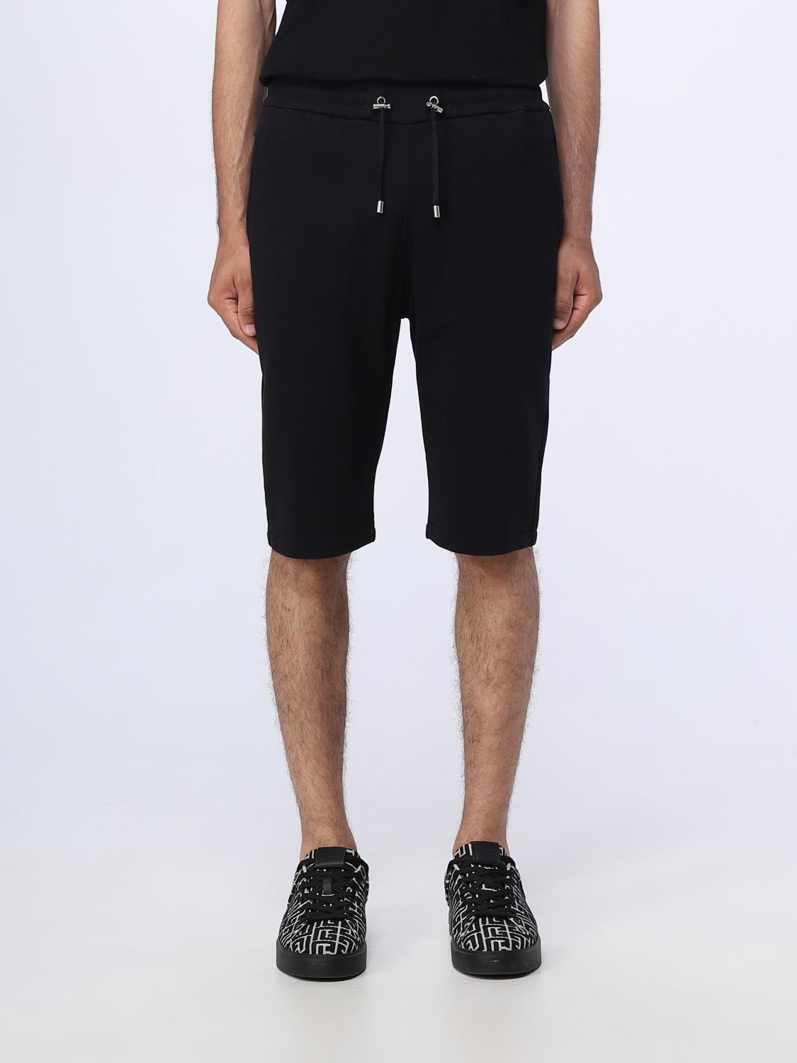 BALMAIN SHORTS: Balmain shorts in organic cotton with logo, Black - Img 1