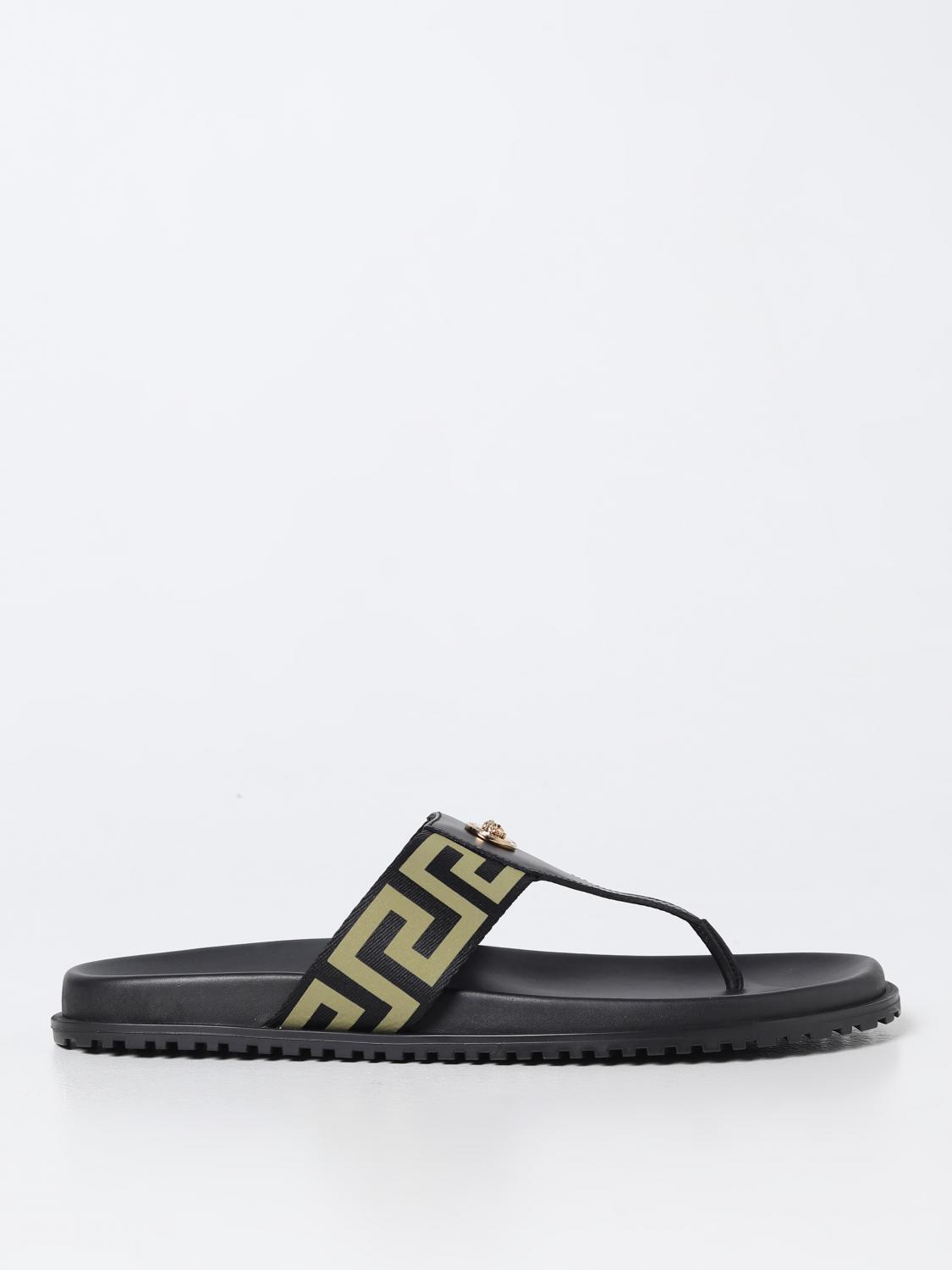 VERSACE SANDALI: Infradito Versace in pelle e tessuto, Nero - Img 1