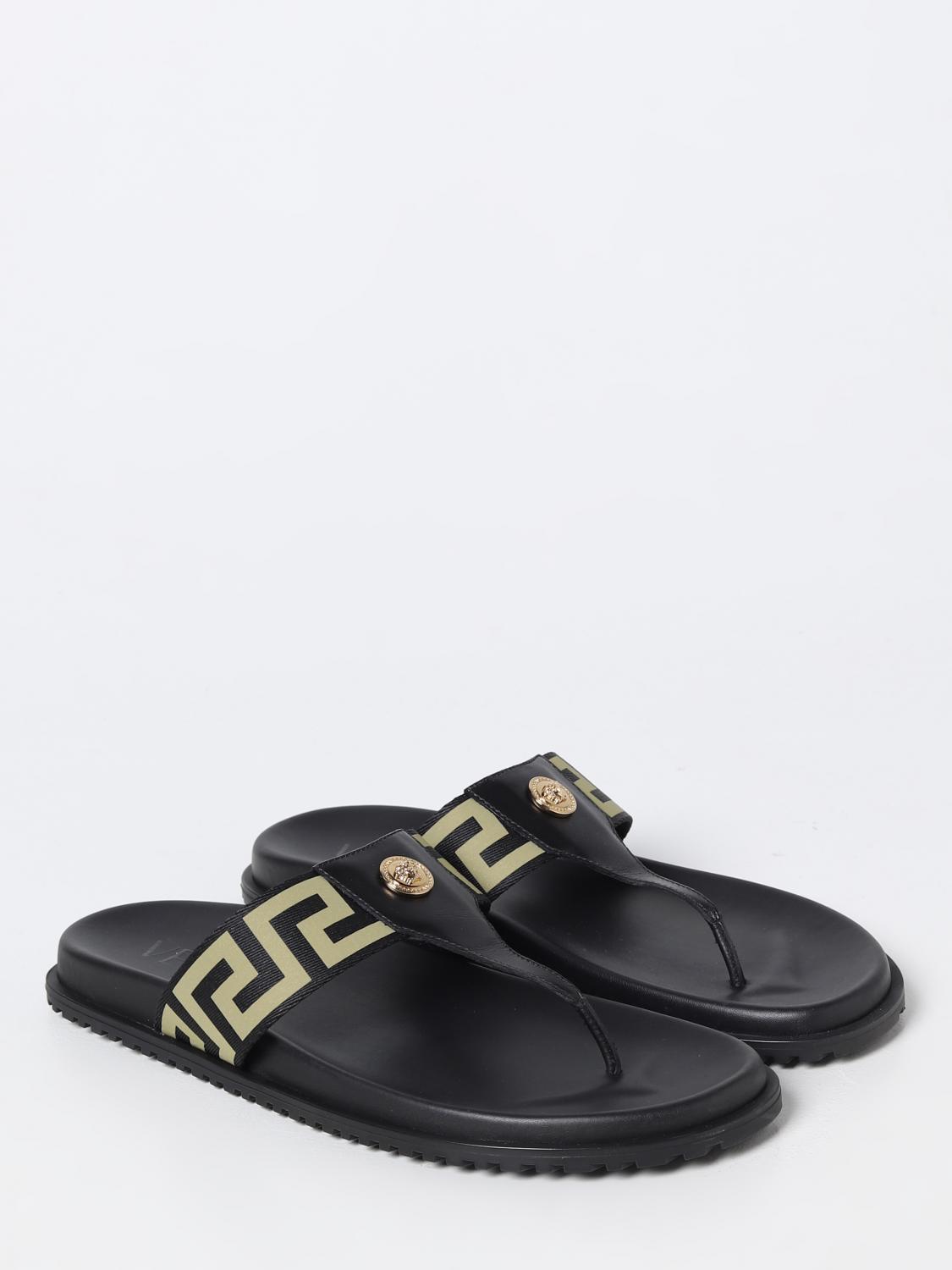 VERSACE SANDALI: Infradito Versace in pelle e tessuto, Nero - Img 2