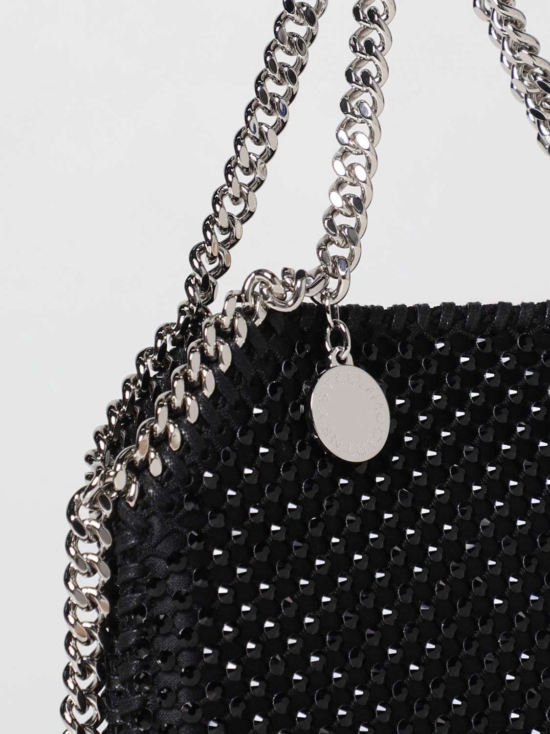 STELLA MCCARTNEY BORSA MINI: Borsa Falabella Stella McCartney in tessuto e strass, Nero - Img 4