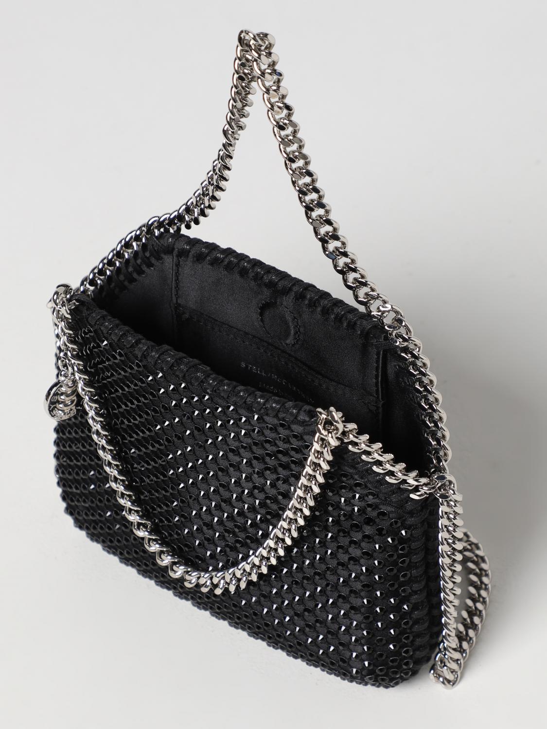 STELLA MCCARTNEY BORSA MINI: Borsa Falabella Stella McCartney in tessuto e strass, Nero - Img 5