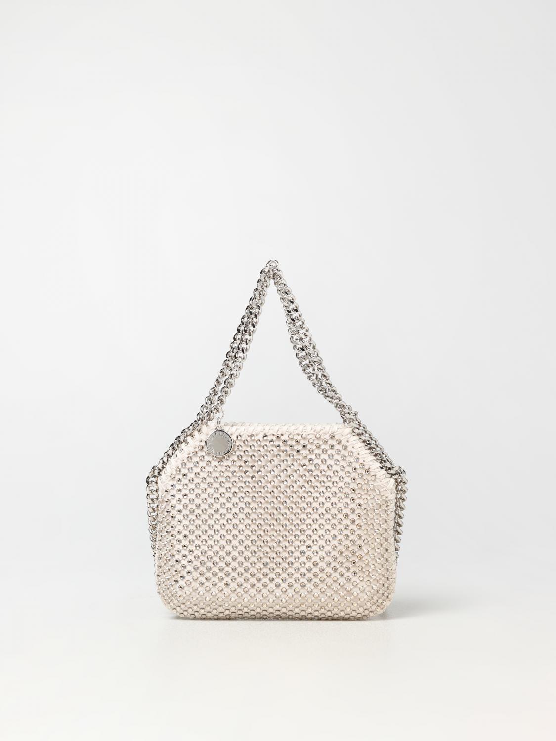 STELLA MCCARTNEY BORSA MINI: Borsa Falabella Stella McCartney in tessuto e strass, Crema - Img 1