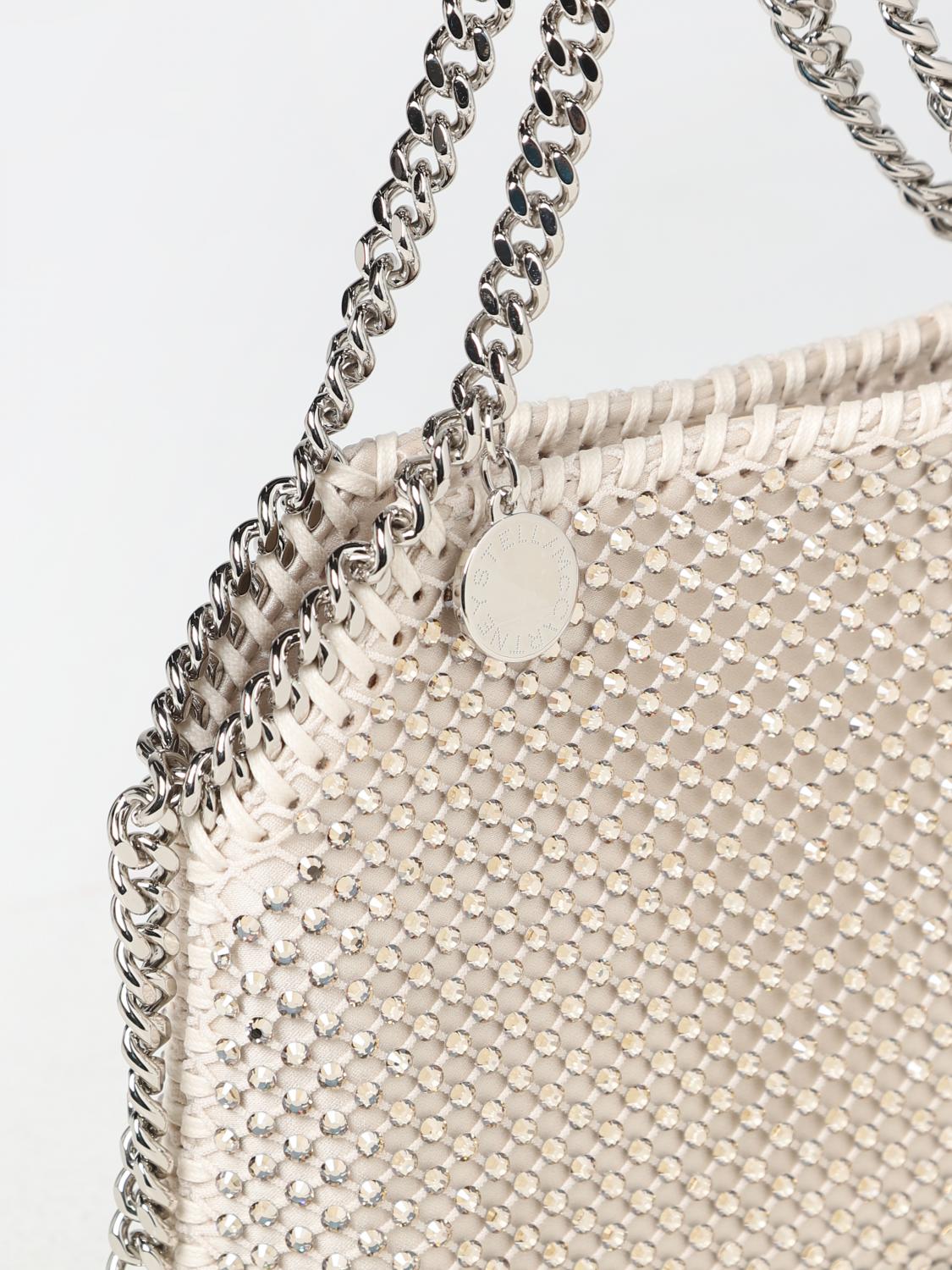 STELLA MCCARTNEY BORSA MINI: Borsa Falabella Stella McCartney in tessuto e strass, Crema - Img 3