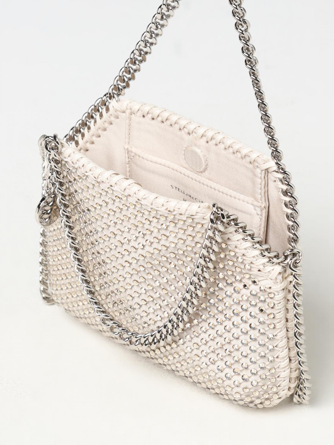 STELLA MCCARTNEY BORSA MINI: Borsa Falabella Stella McCartney in tessuto e strass, Crema - Img 4