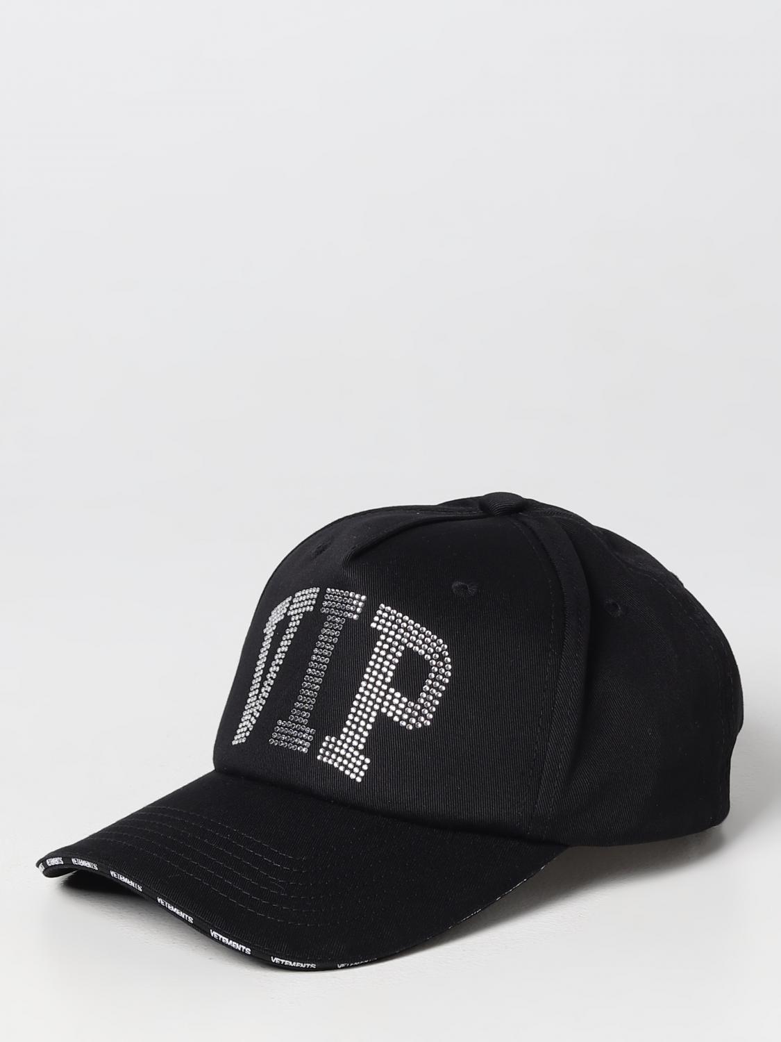 VETEMENTS CAPPELLO: Cappello Vip Vetements in cotone con strass, Nero - Img 1
