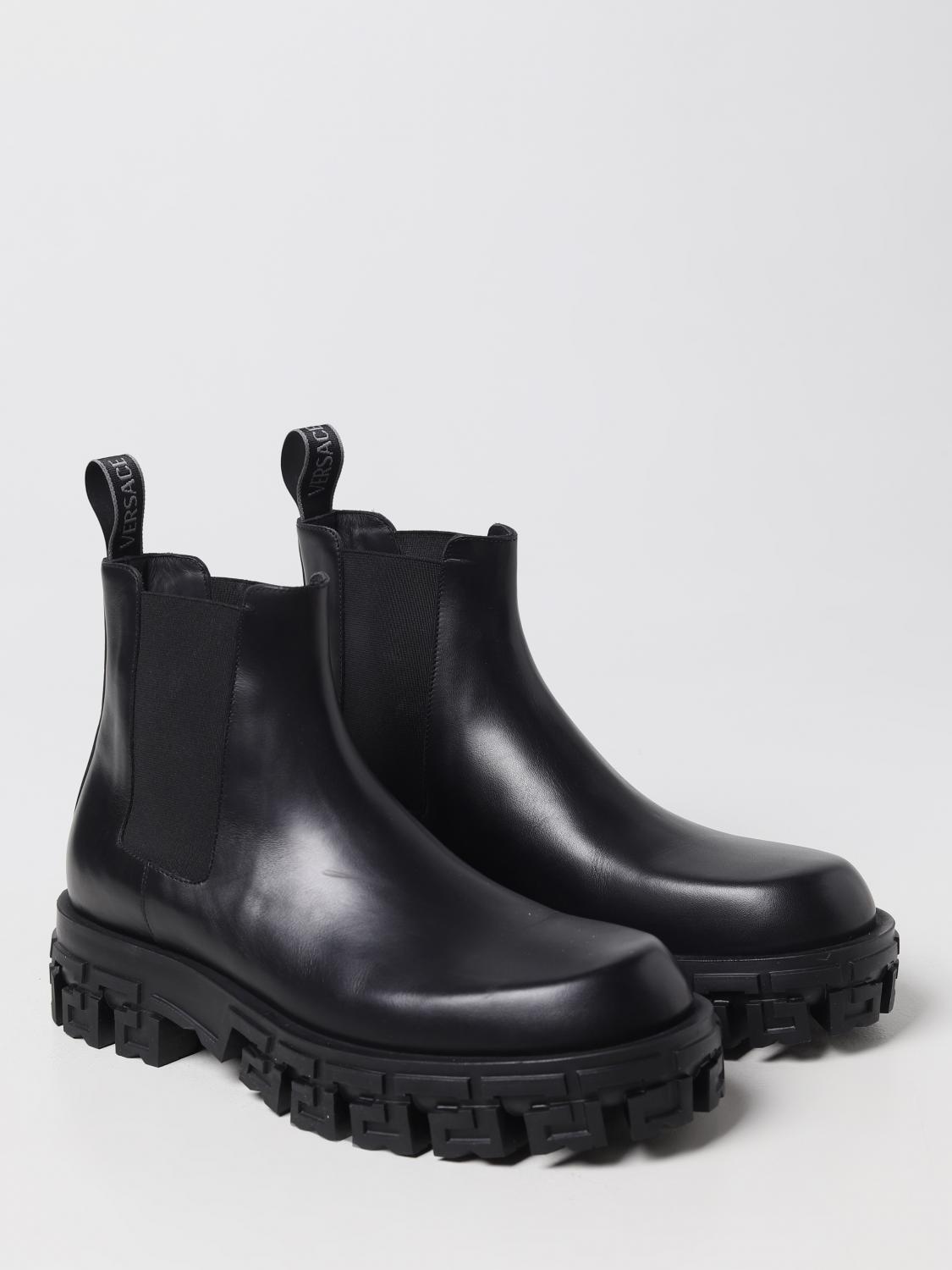 芋*酎様 VERSACE Greca Rhegis Boots ヴェルサーチ ブ Versace Greca leather ankle boots - Black | 10105631A05956