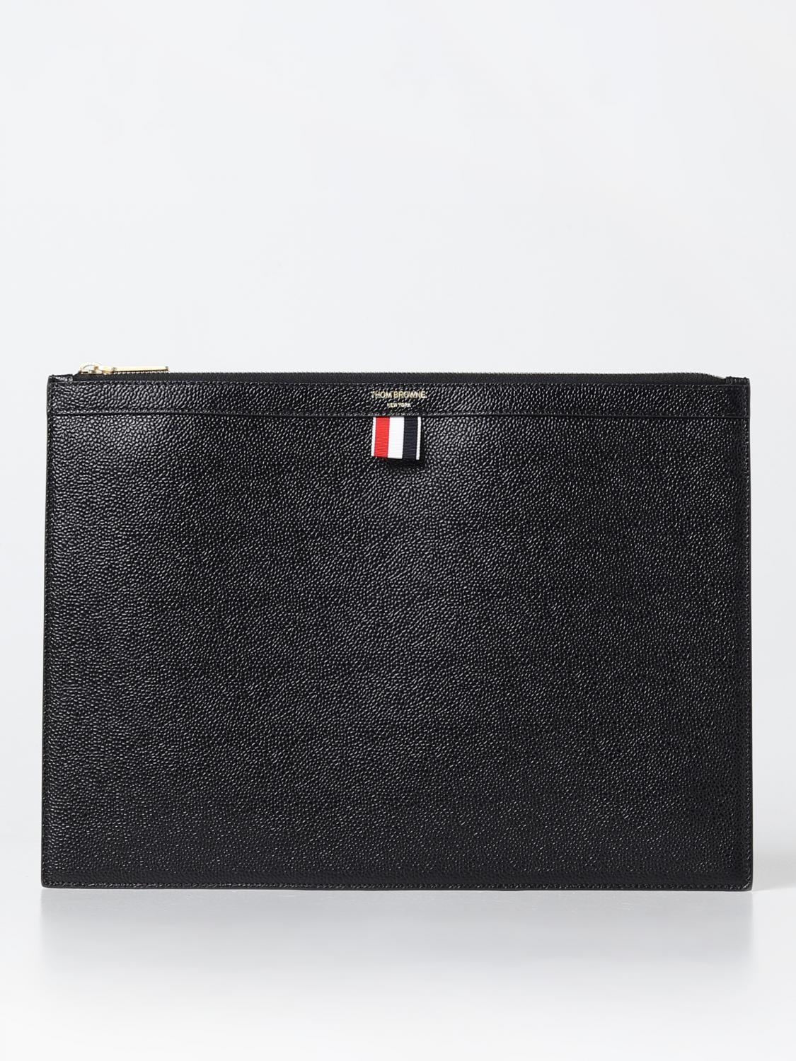 THOM BROWNE BRIEFCASE: Thom Browne clutch in micro grained leather, Black - Img 1