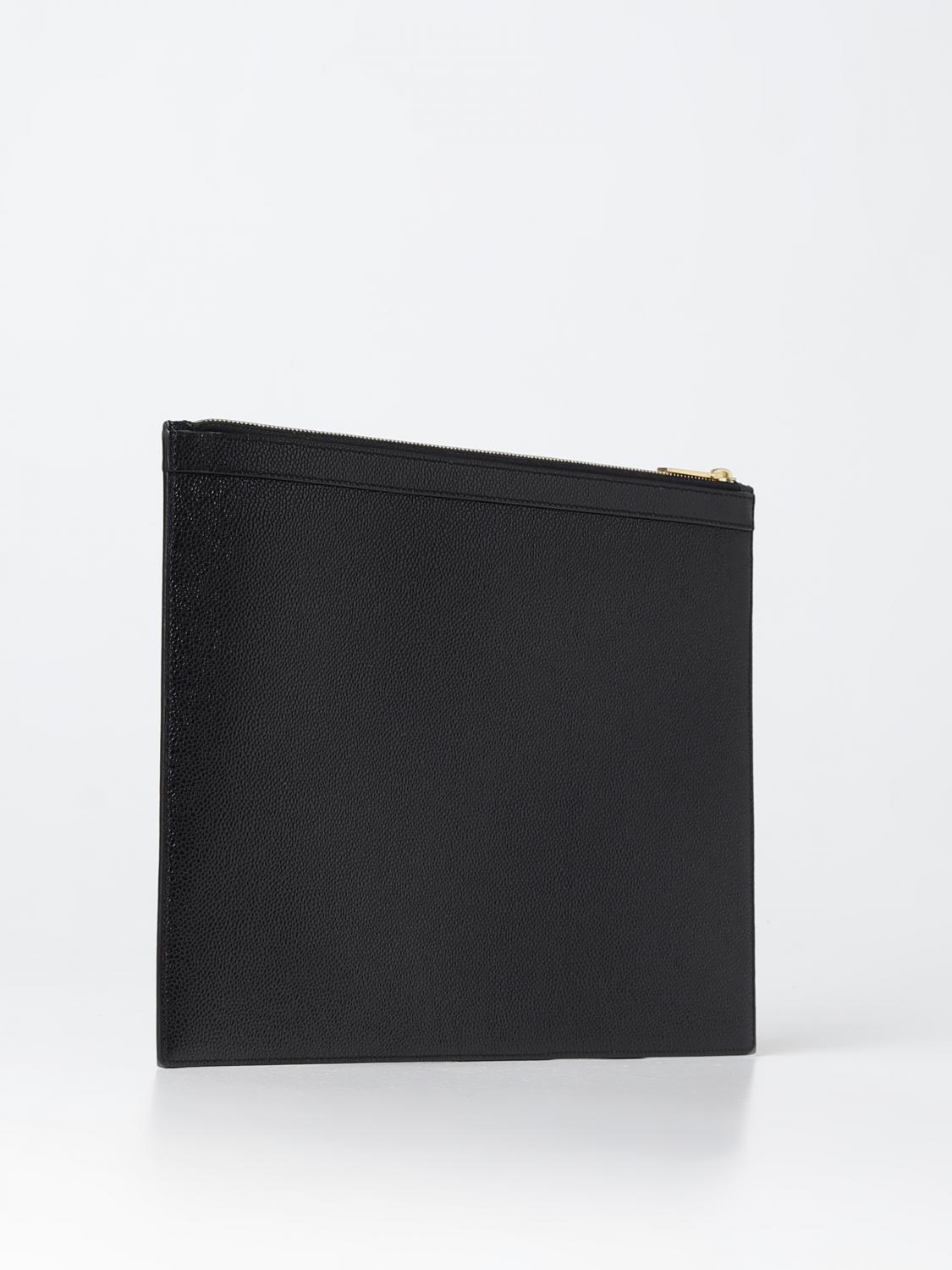 THOM BROWNE BRIEFCASE: Thom Browne clutch in micro grained leather, Black - Img 2