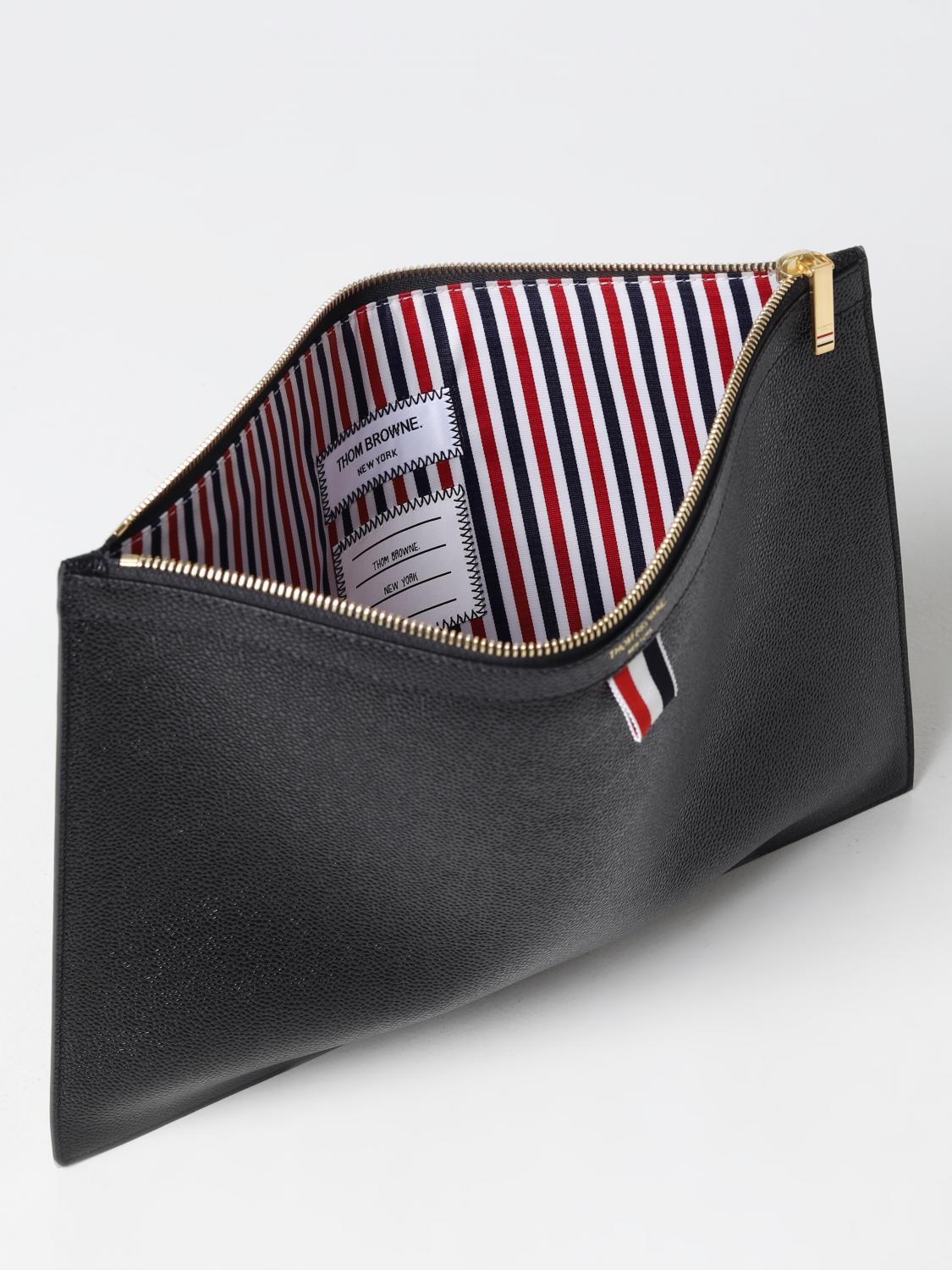 THOM BROWNE BRIEFCASE: Thom Browne clutch in micro grained leather, Black - Img 4