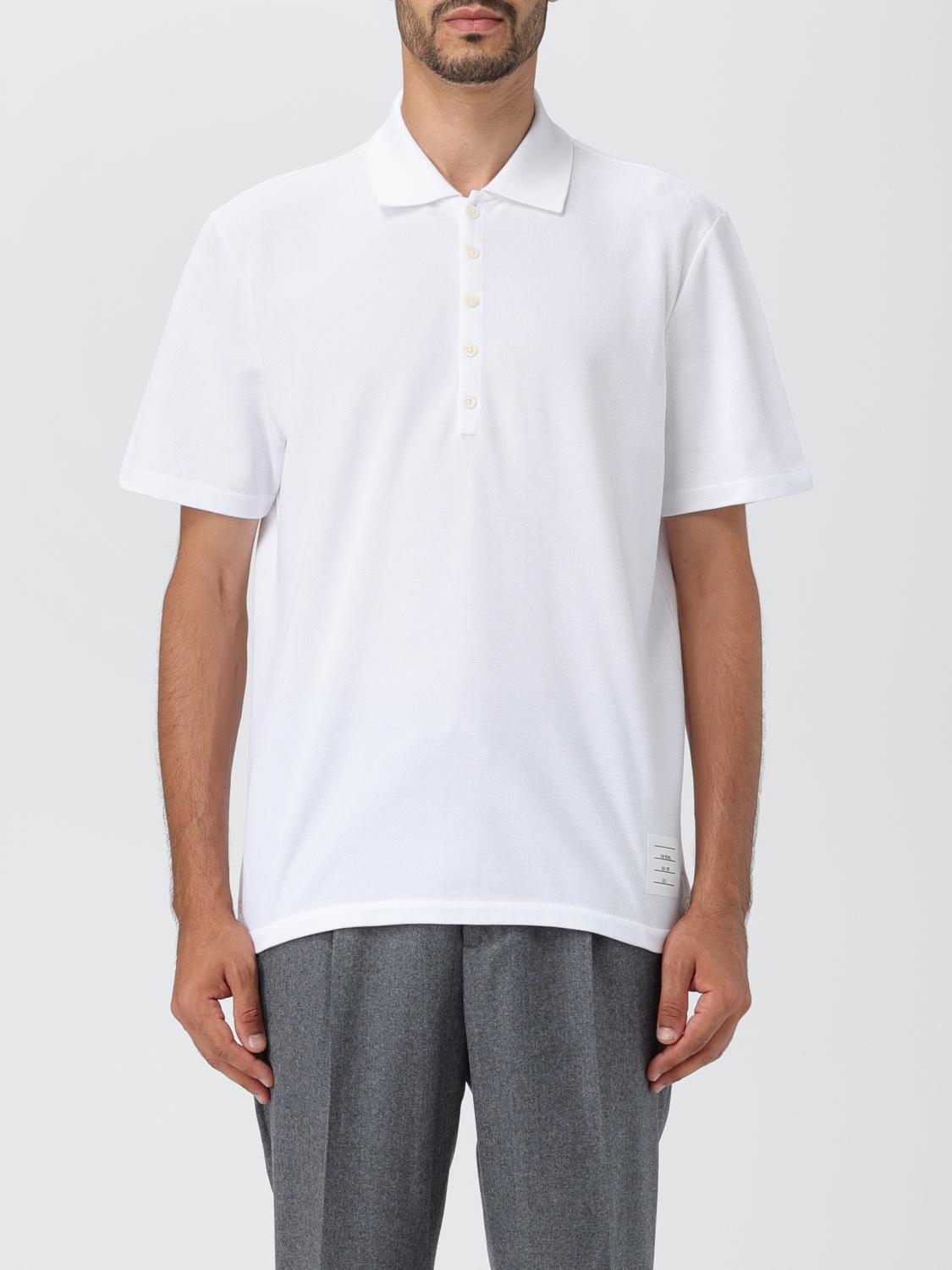 THOM BROWNE POLO: Polo Thom Browne de piqué de algodón con logo, Blanco - Img 1