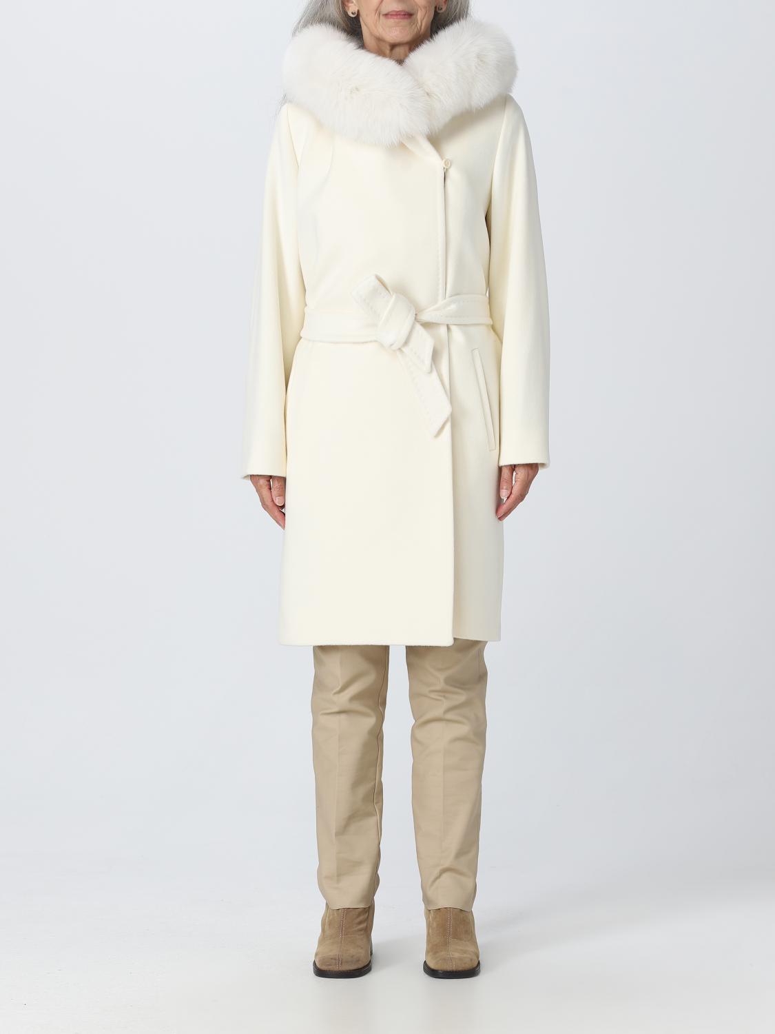 MAX MARA: coat in wool and fox fur - White | Max Mara coat