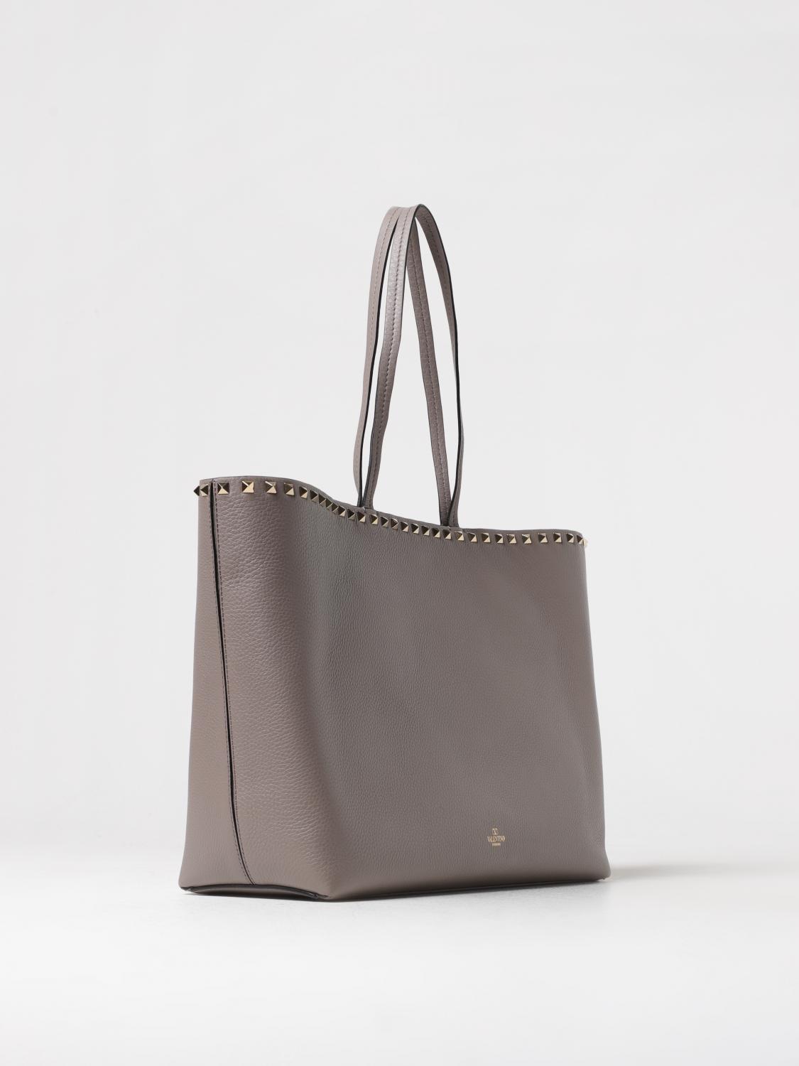 VALENTINO GARAVANI BORSA TOTE: Borsa Rockstud Valentino Garavani in pelle a grana, Tortora - Img 2