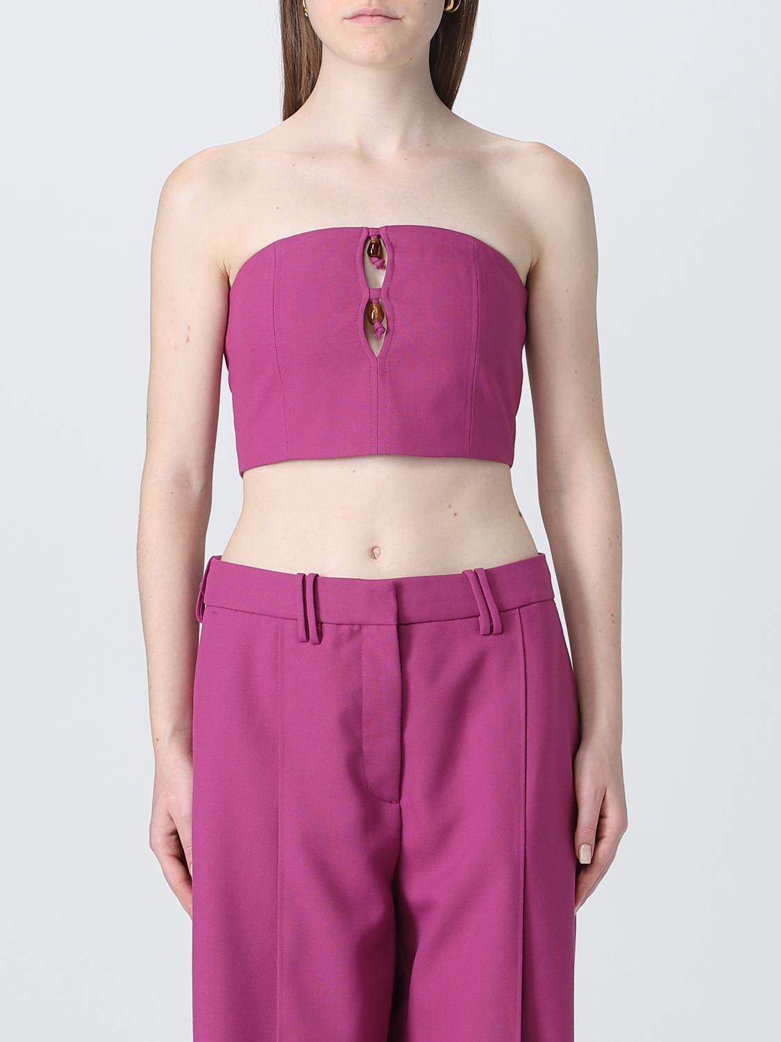 Ganni top in recycled synthetic fabric - Violet | F8000 | GIGLIO.COM