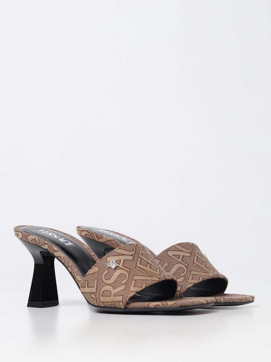 VERSACE HEELED SANDAL: Versace mules in fabric, Brown - Img 2