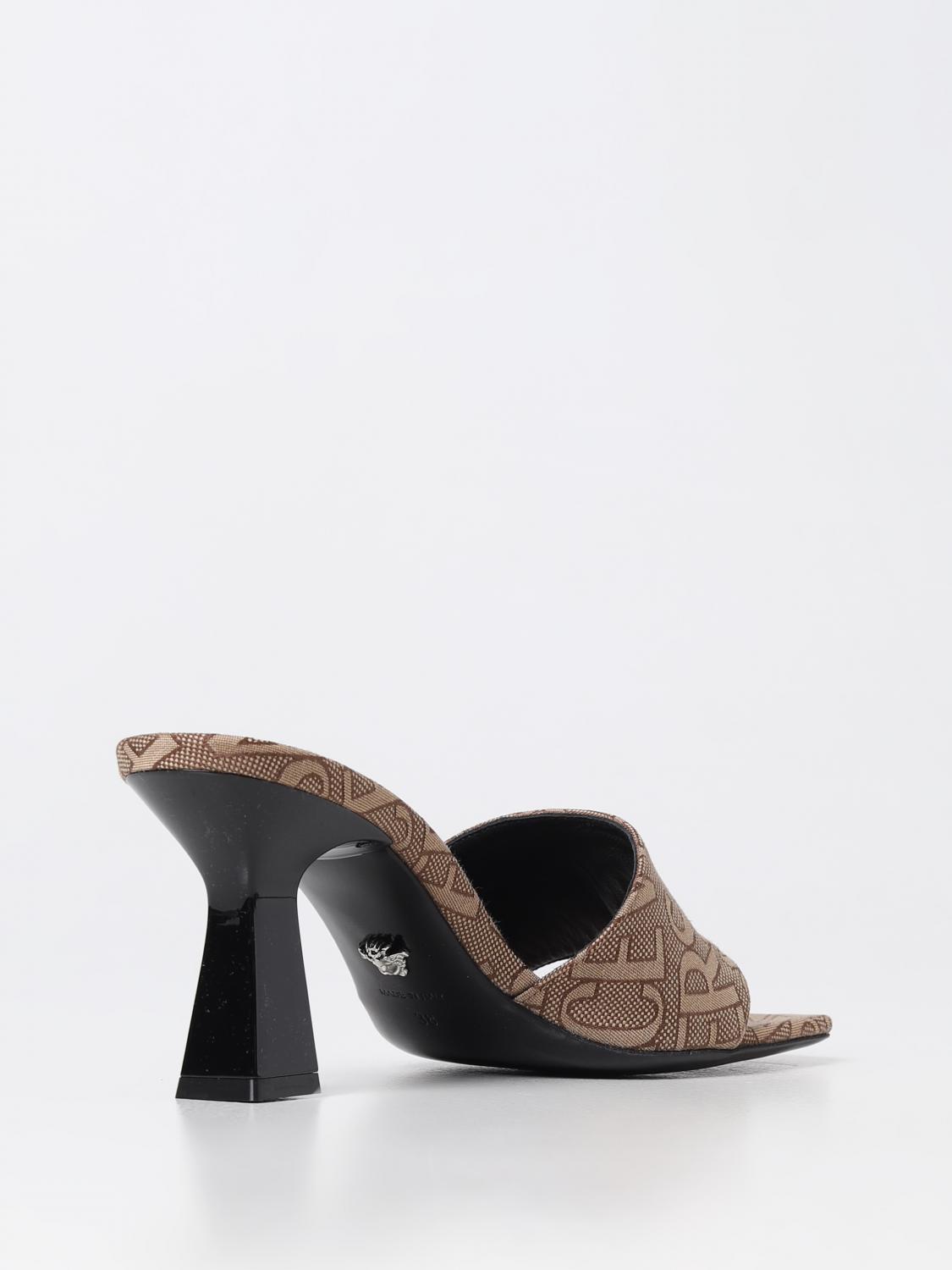VERSACE HEELED SANDAL: Versace mules in fabric, Brown - Img 3