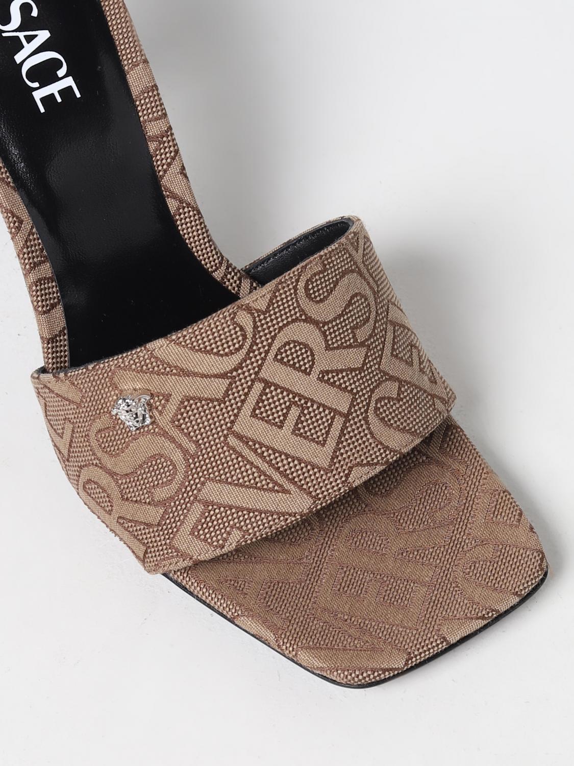 VERSACE HEELED SANDAL: Versace mules in fabric, Brown - Img 4