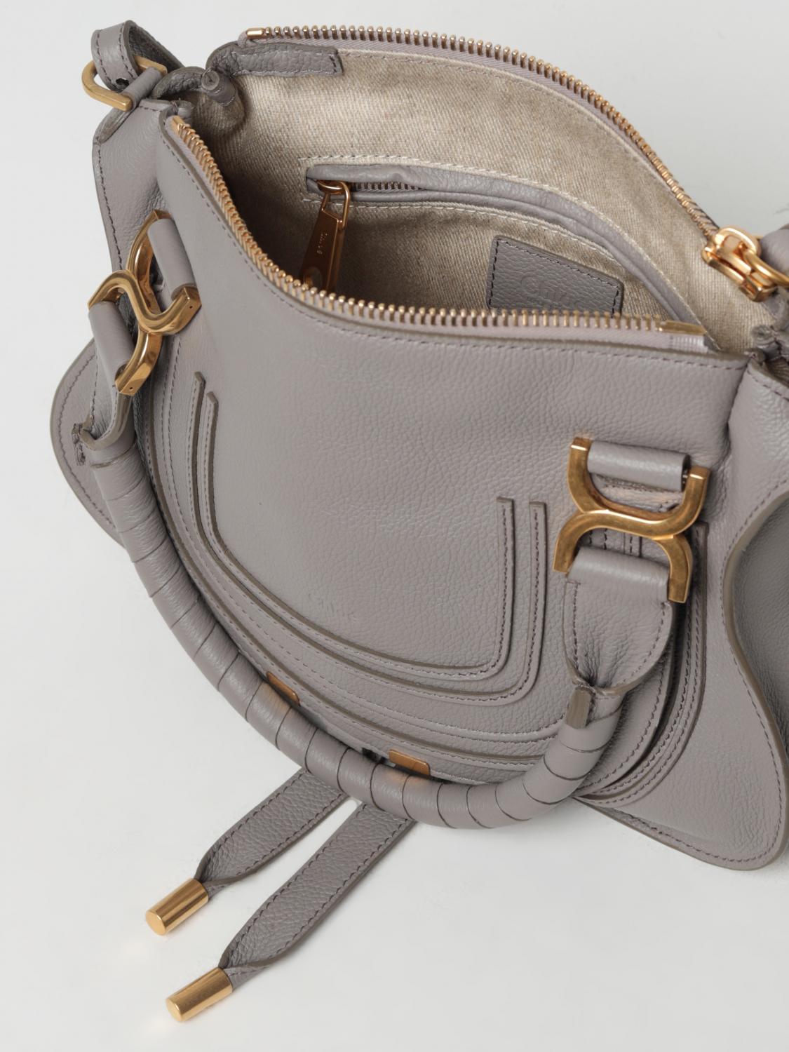 CHLOÉ BORSA A MANO: Borsa Marcie Chloé in pelle a grana, Grigio - Img 4
