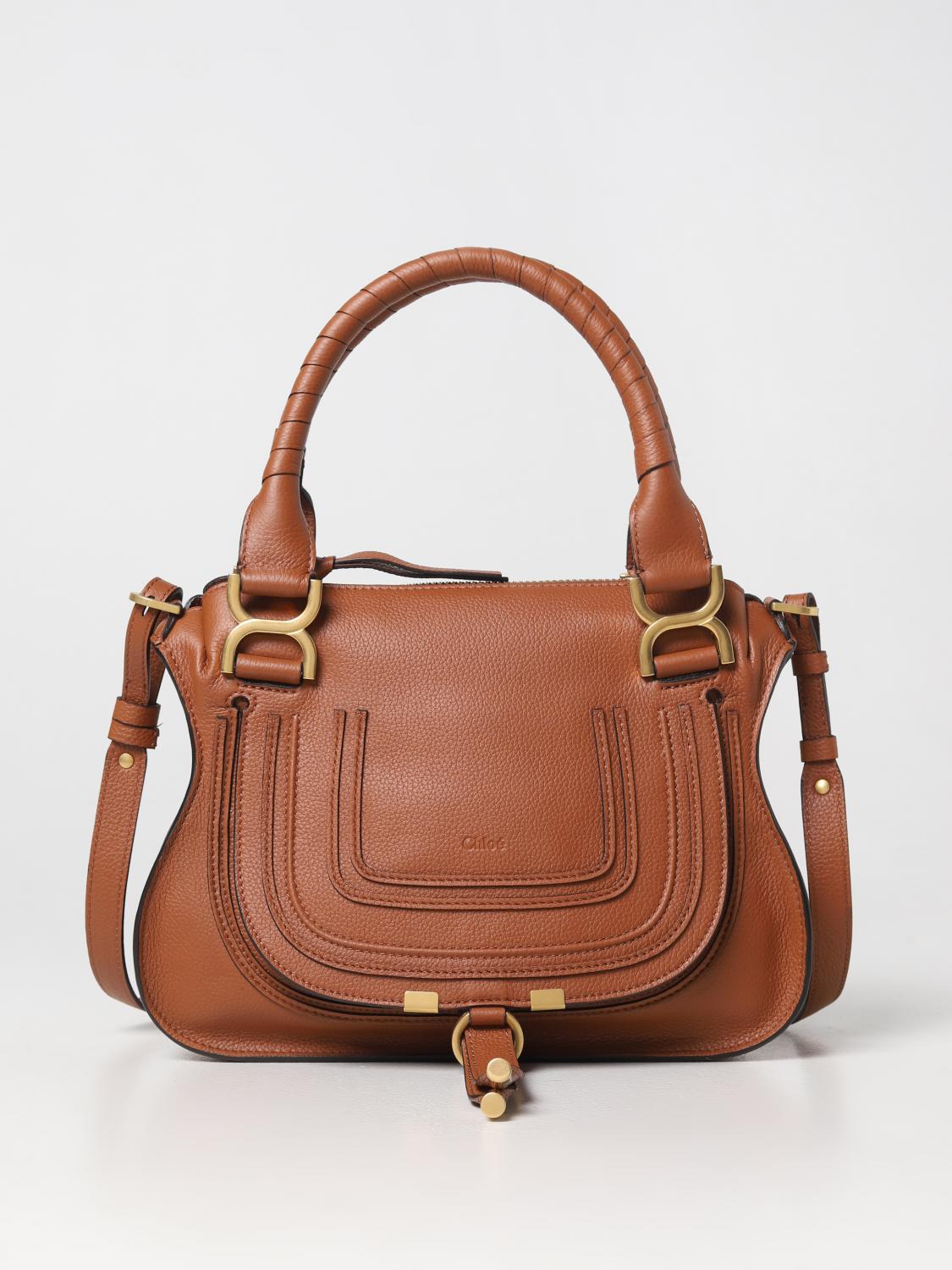 CHLOÉ BORSA A MANO: Borsa Marcie Chloé in pelle a grana, Marrone - Img 1