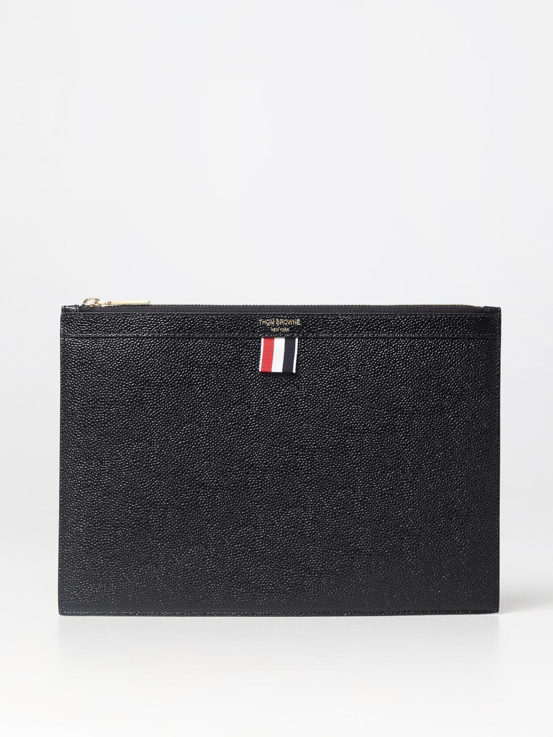 THOM BROWNE PORTADOCUMENTI: Clutch Thom Browne in pelle a grana, Nero - Img 1