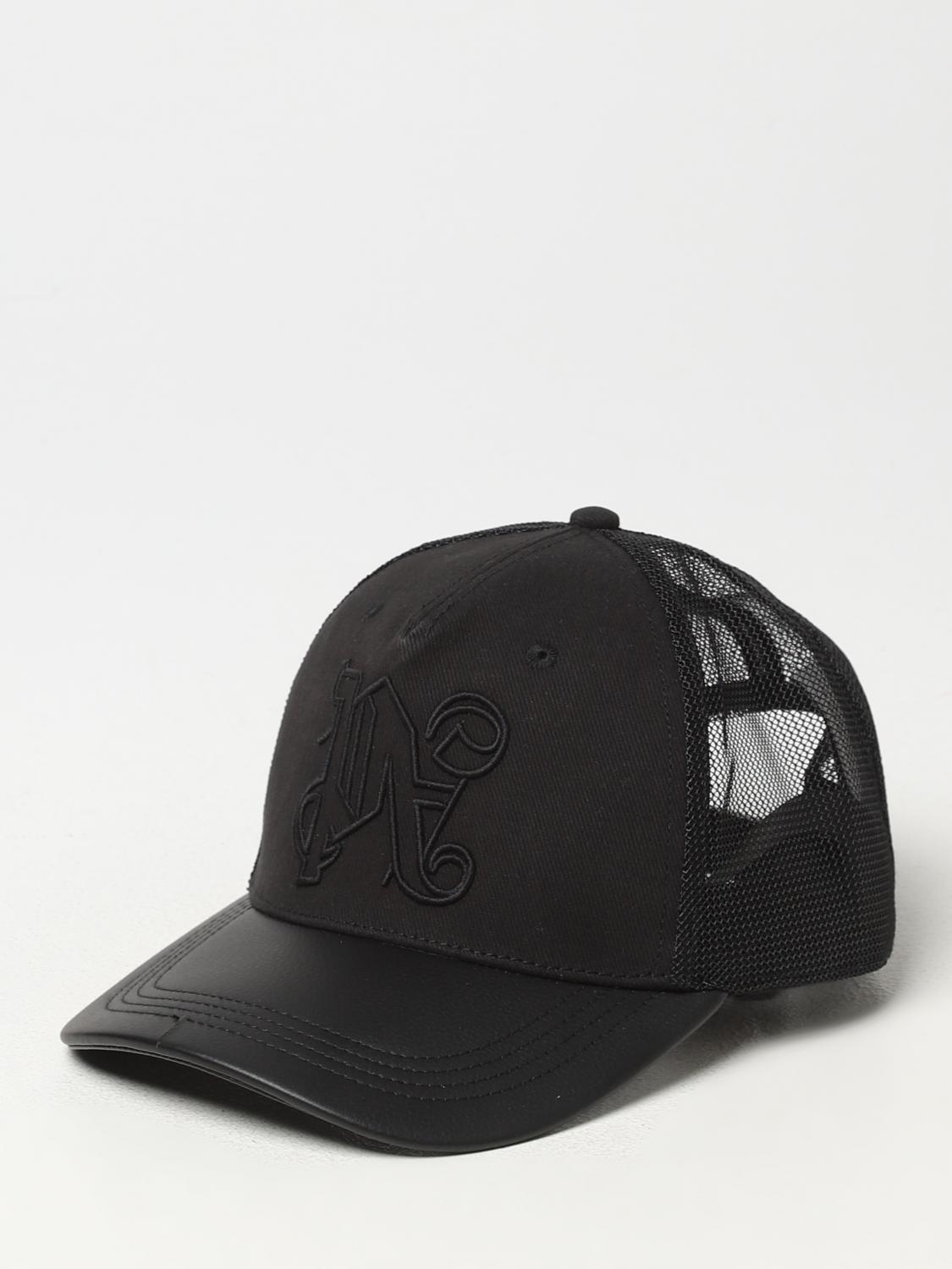 PALM ANGELS HAT: Palm Angels hat in cotton and synthetic leather, Black - Img 1
