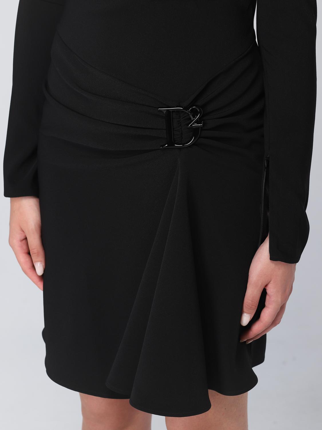 DSQUARED2 ABITO: Abito Dsquared2 in viscosa con drappeggio e logo, Nero - Img 3