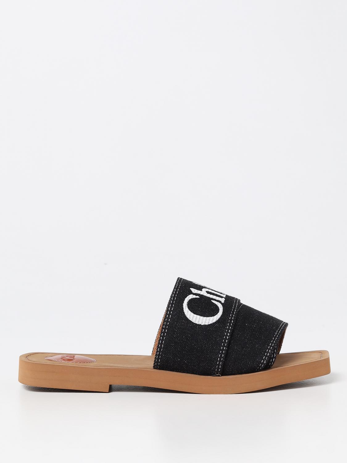 Chloé Woody sandals in canvas with embroidered logo - Black