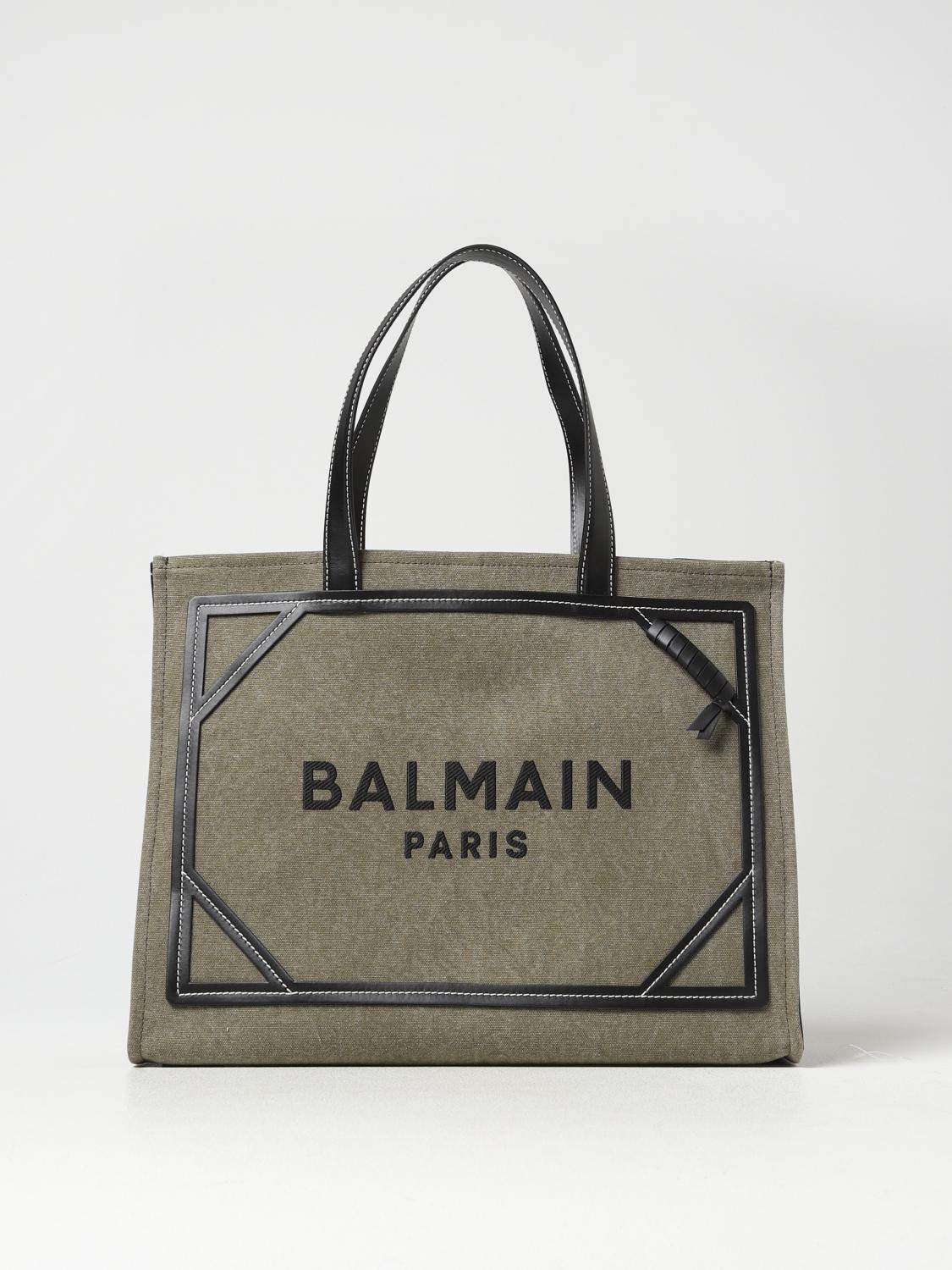 BALMAIN BORSA TOTE: Borsa B-Army Balmain in canvas con logo ricamato, Kaki - Img 1
