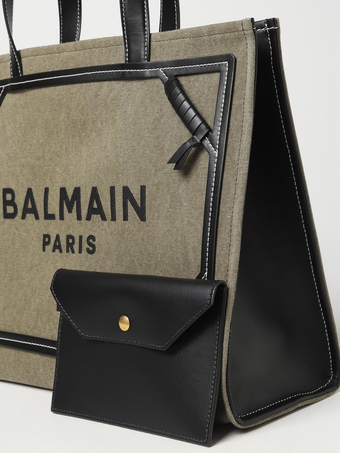 BALMAIN BORSA TOTE: Borsa B-Army Balmain in canvas con logo ricamato, Kaki - Img 3