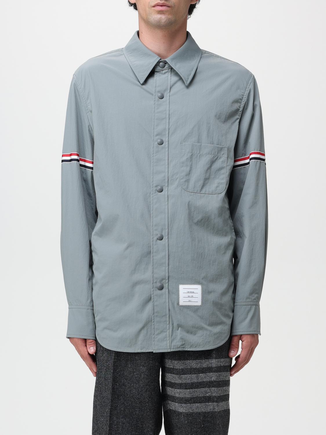 THOM BROWNE SHIRT: Thom Browne shirt in nylon with flag logo, Grey - Img 1