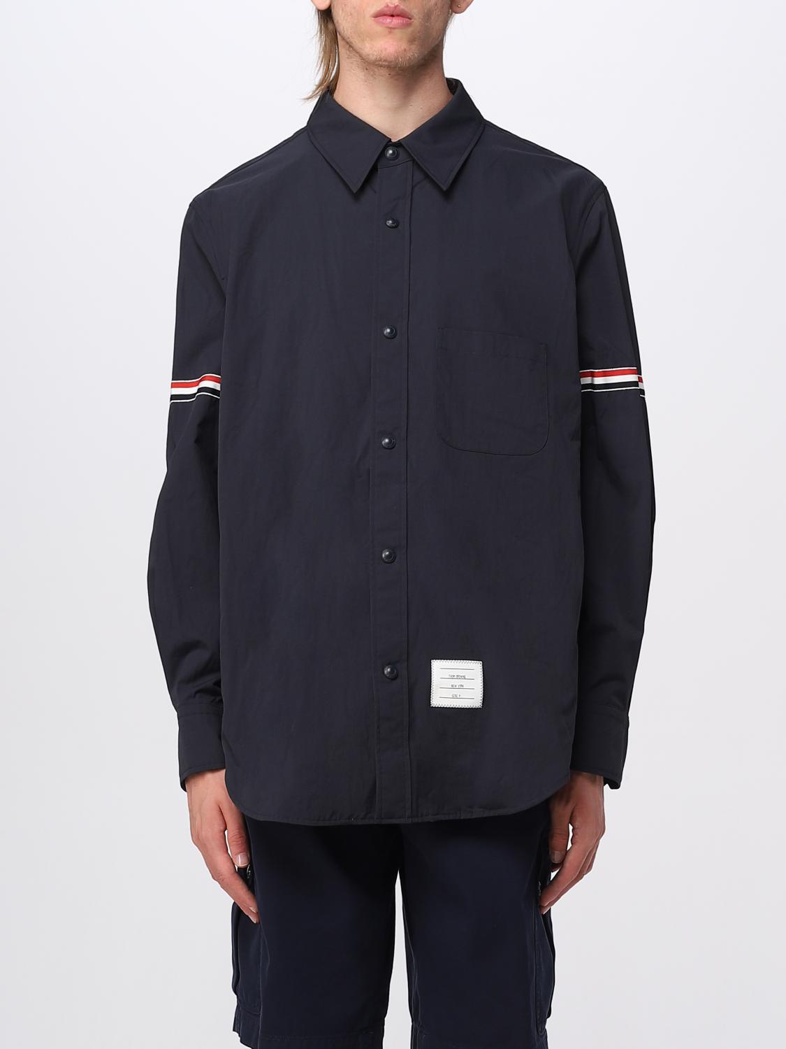 THOM BROWNE SHIRT: Thom Browne shirt in nylon with flag logo, Navy - Img 1