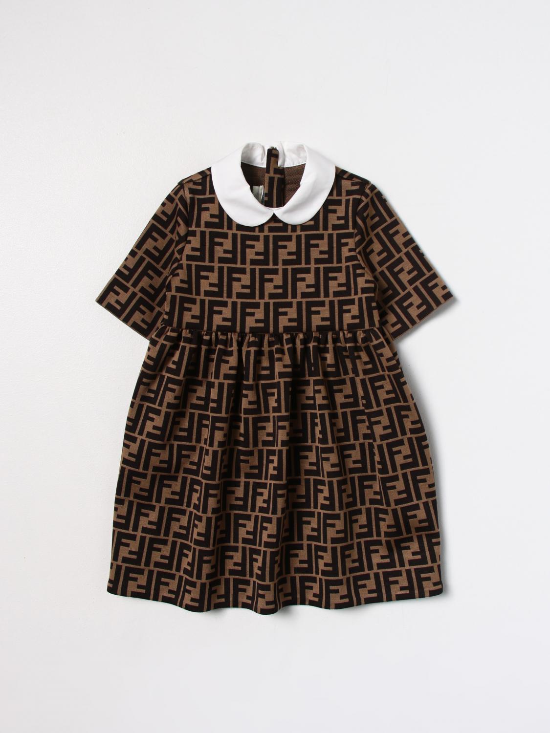 FENDI Kids dress in jacquard cotton blend Brown Fendi dress JFB399A6A6 online at GIGLIO.COM