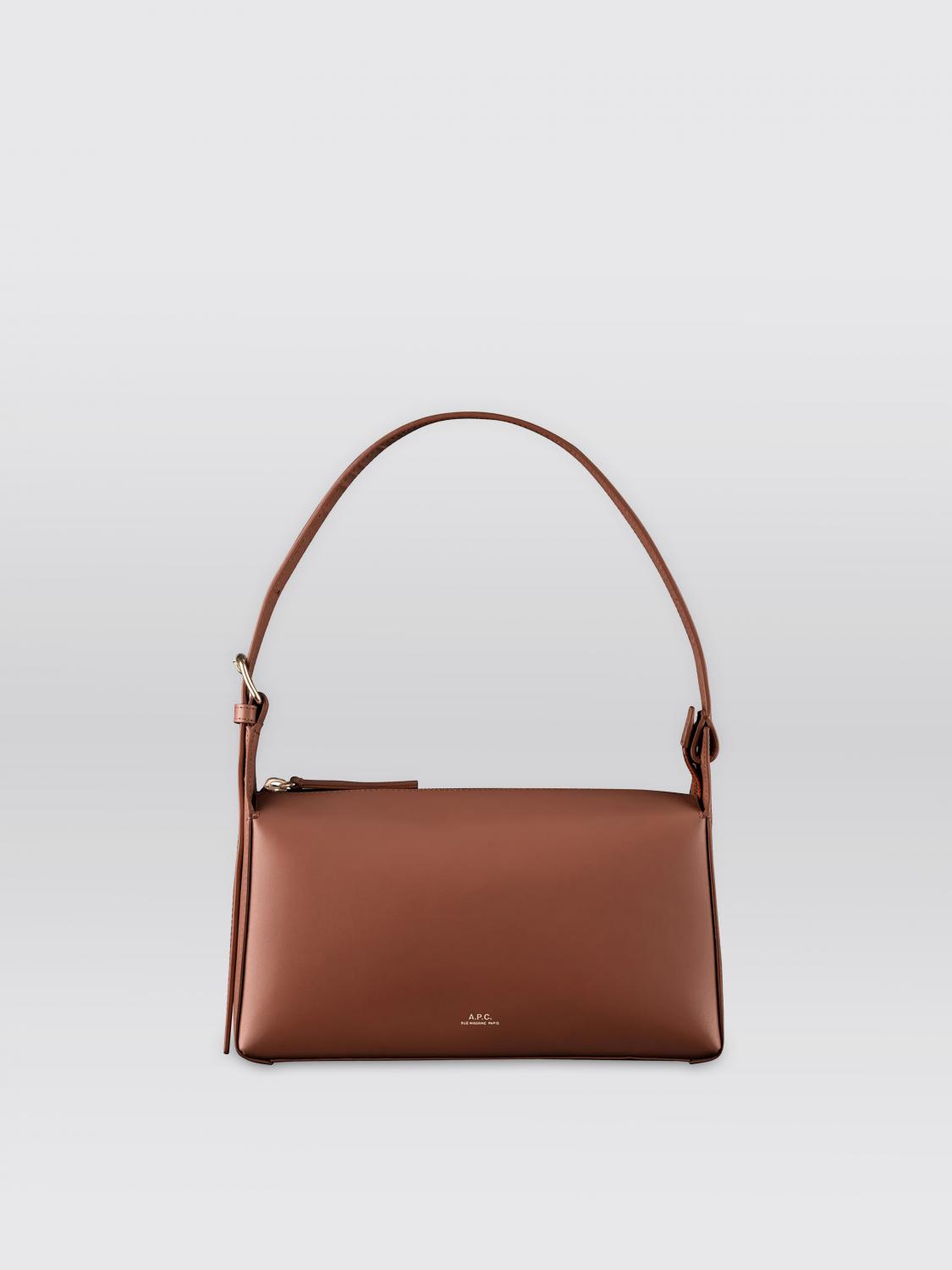 A.P.C. BORSA A SPALLA: Borsa Virginie A.P.C. in pelle liscia, Cuoio - Img 1