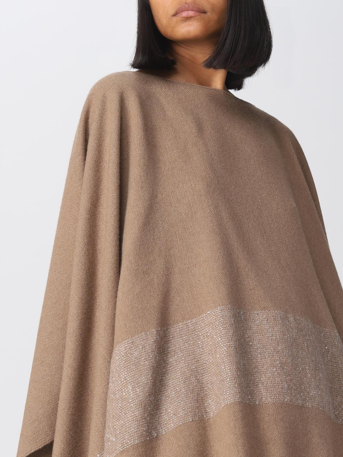 ポンチョ・ケープ FABIANA FILIPPI Woman Cape Camel SAD214A802I107 1256 Long cape in camel, albino and gold lurex for Women