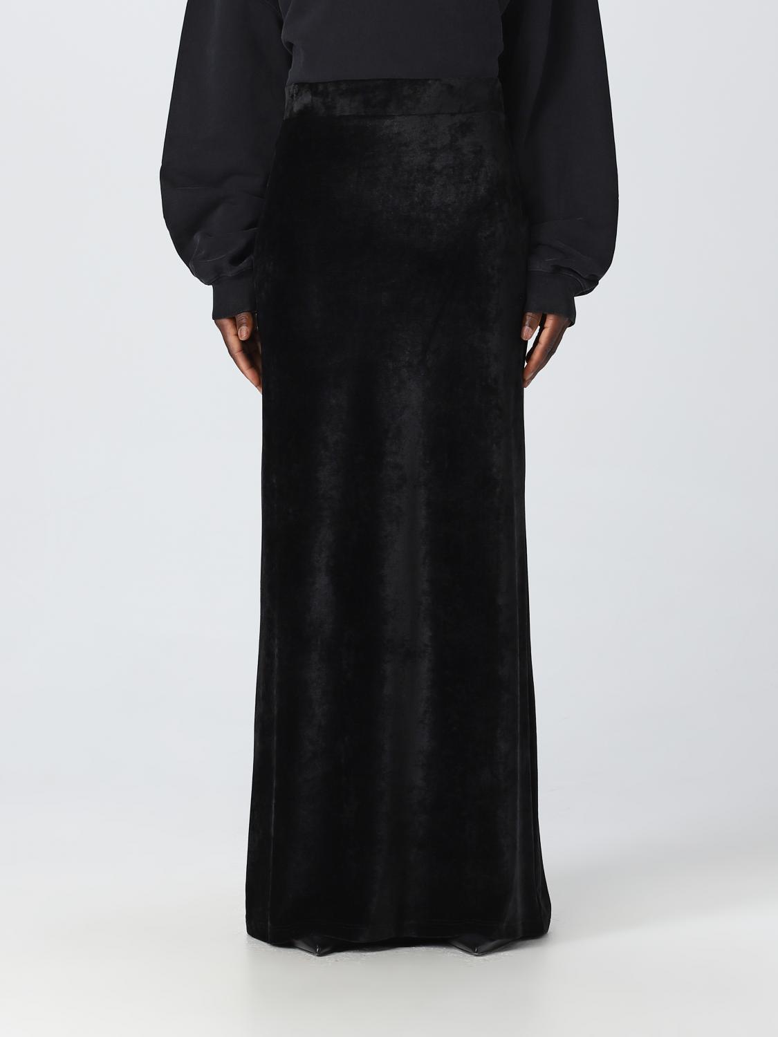 BALENCIAGA｜SKIRTS (751375 TOV10 1000) Balenciaga Ladies Black Velvet-Effect High-Waisted Skirt