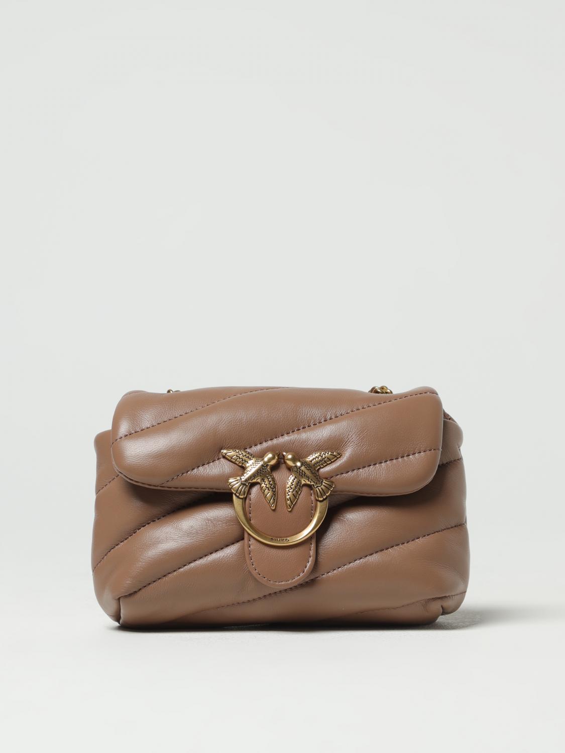 PINKO BORSA MINI: Borsa Love Baby Pinko in nappa trapuntata, Marrone - Img 1