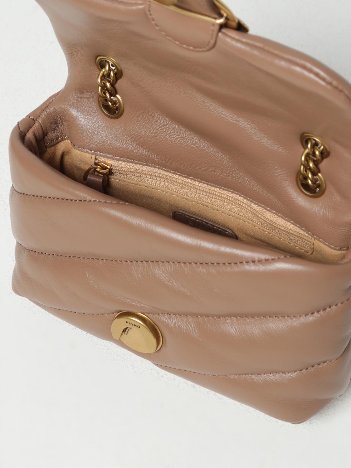 PINKO BORSA MINI: Borsa Love Baby Pinko in nappa trapuntata, Marrone - Img 3