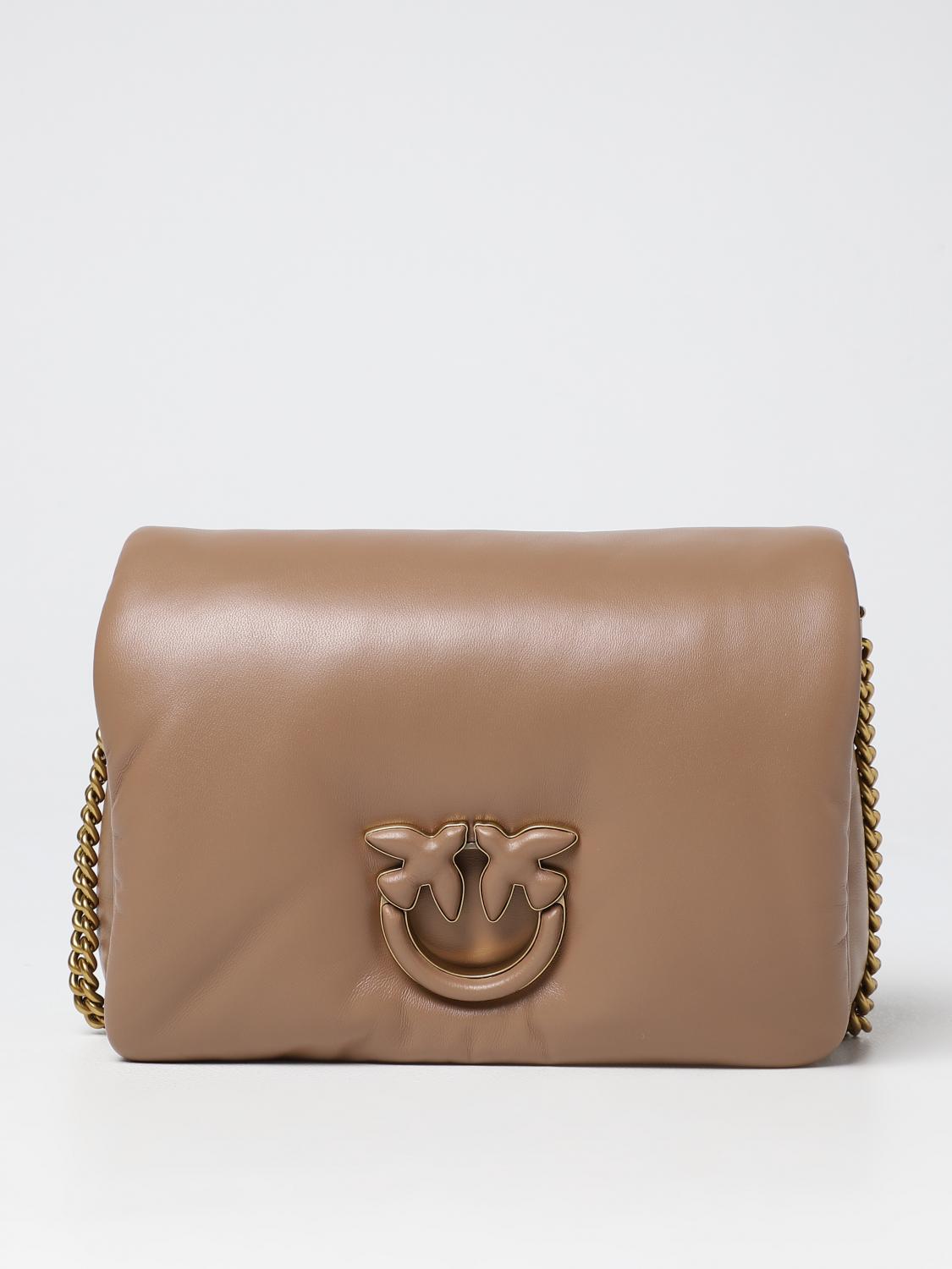 PINKO BORSA A TRACOLLA: Borsa Love Click Pinko in nappa padded, Beige - Img 1