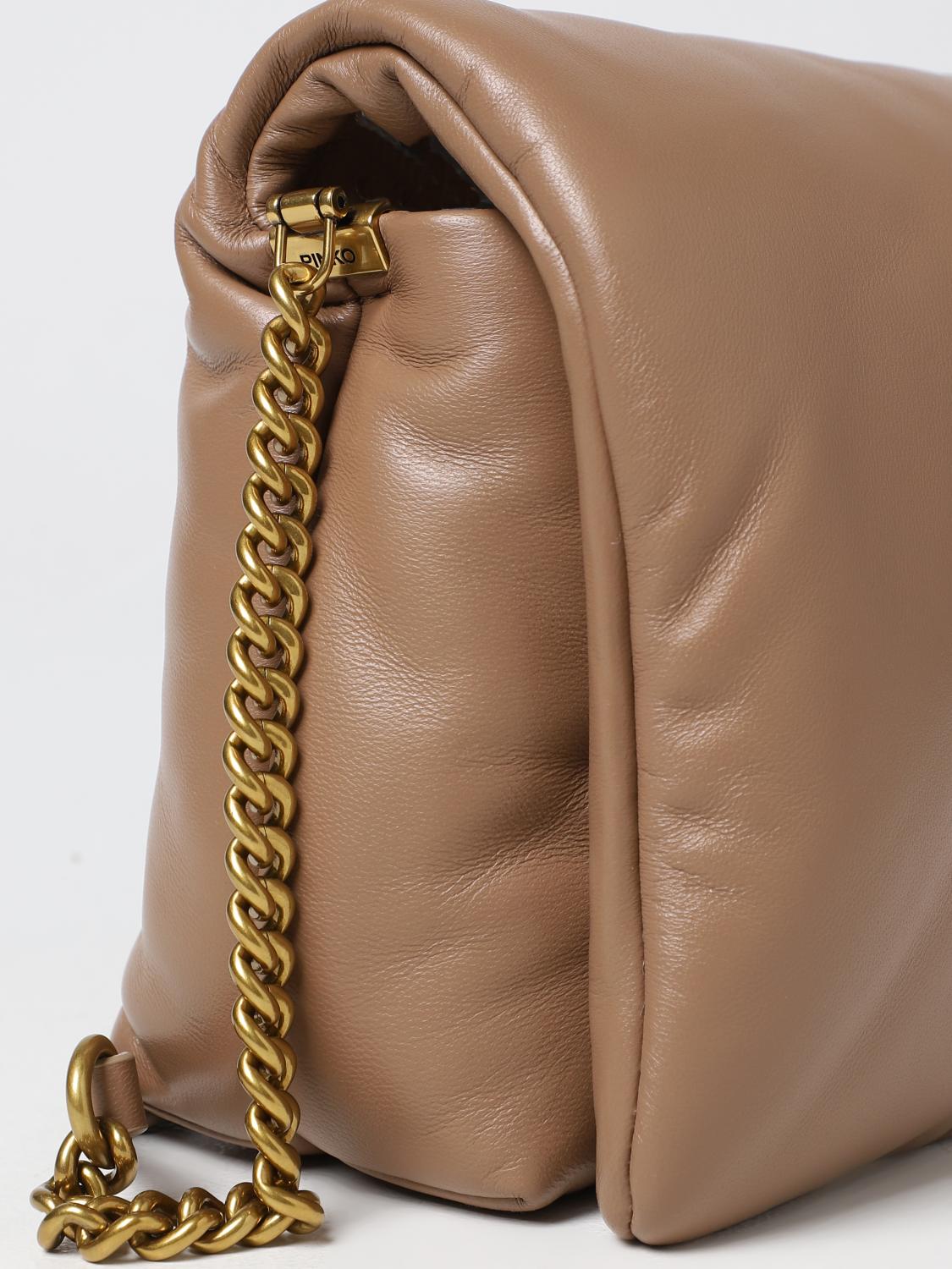 PINKO BORSA A TRACOLLA: Borsa Love Click Pinko in nappa padded, Beige - Img 3