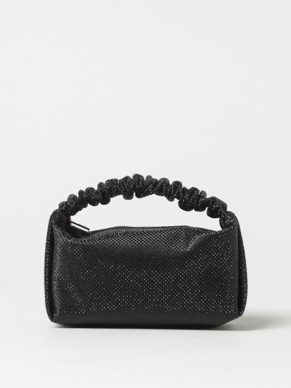 ALEXANDER WANG BORSA MINI: Borsa Scrunchie Alexander Wang in raso con strass all over, Nero - Img 1