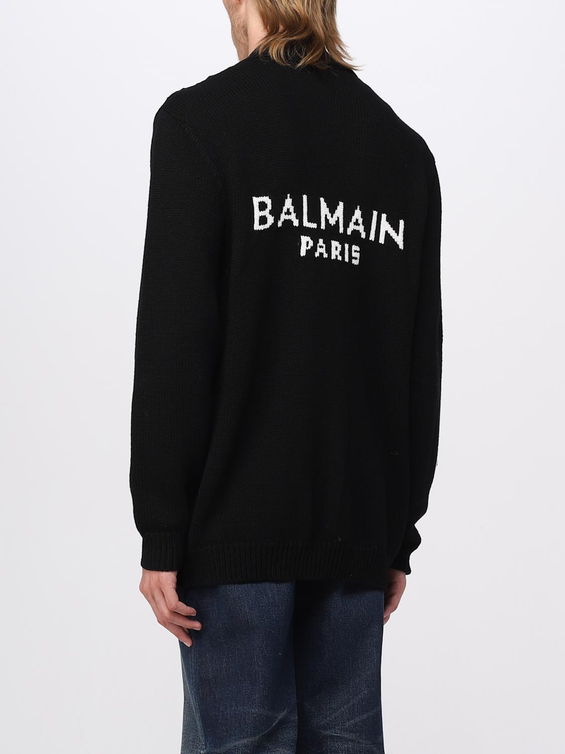 Balmain cardigan in wool blend with jacquard logo - Black