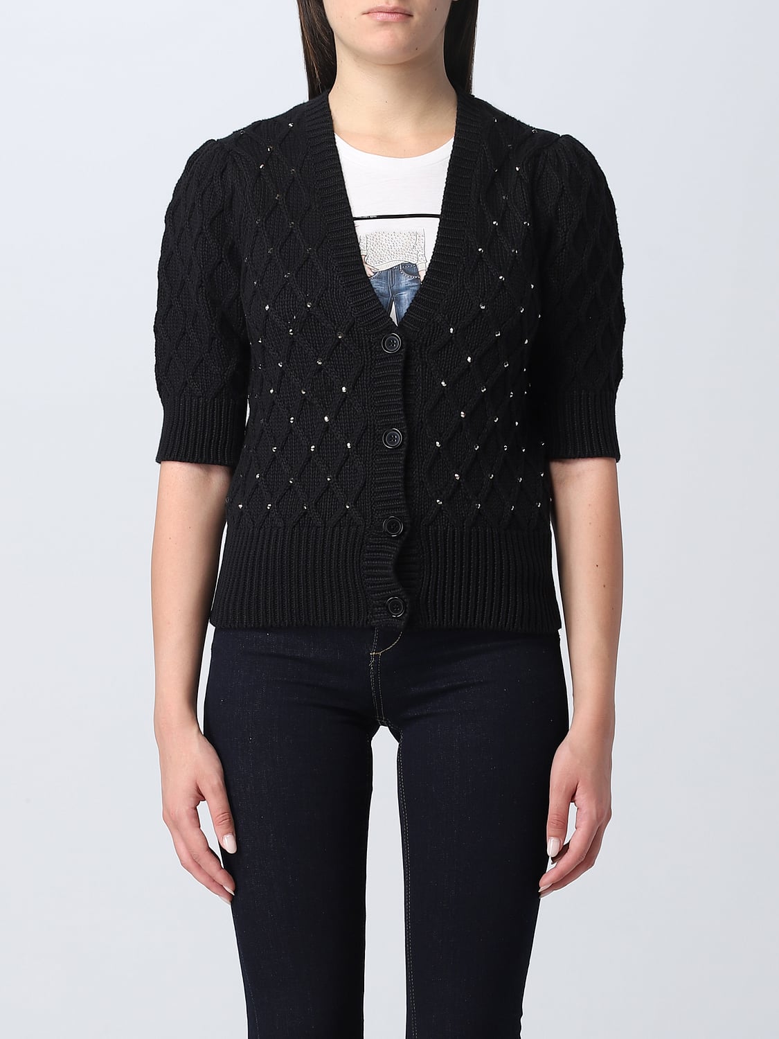 Cardigan LIU-JO En Laine - Taille 40-44 - Beige Et Gris Rayé - Neuf Sans étiquettes