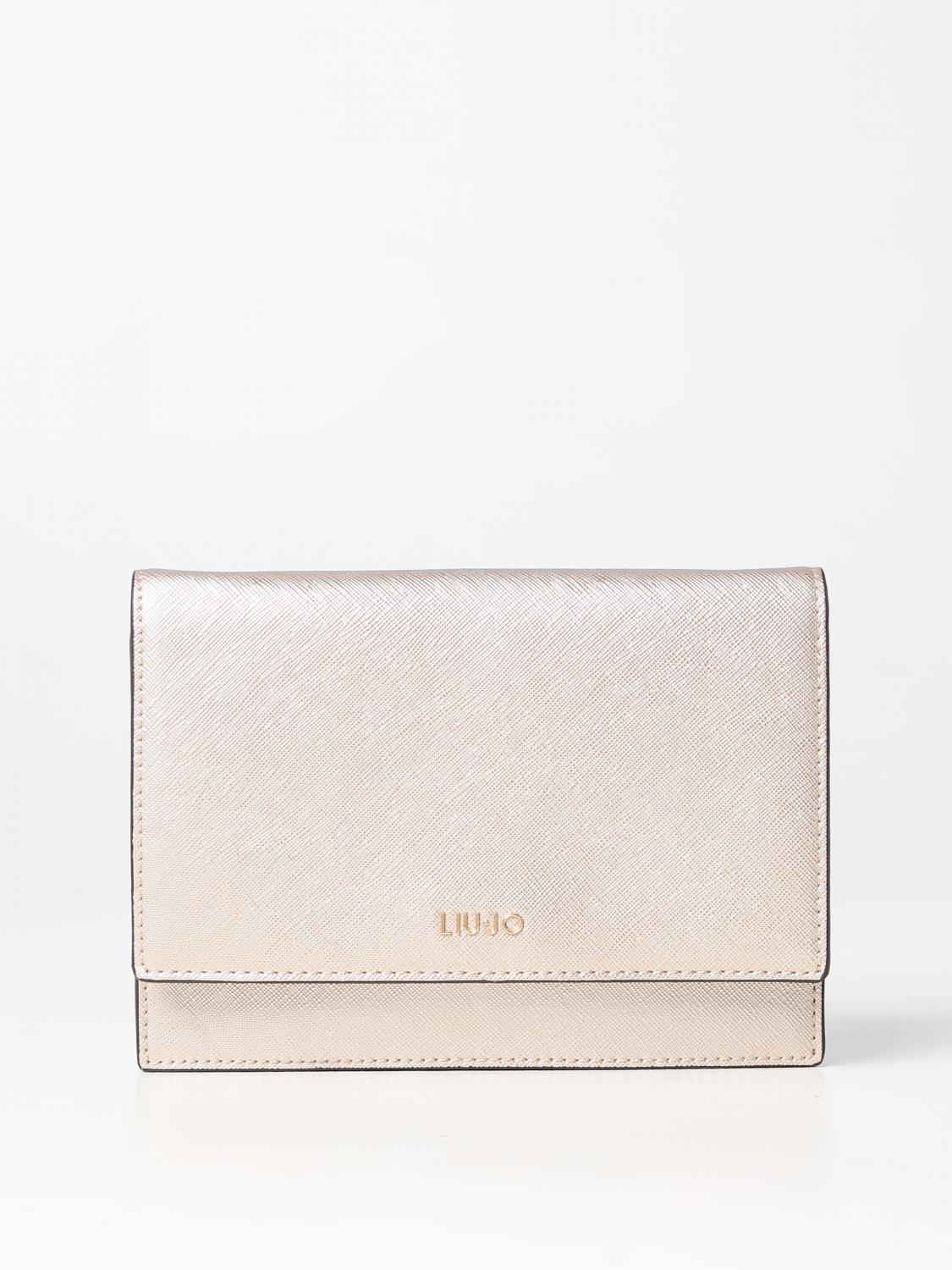 LIU JO BORSA A MANO: Borsa wallet Caliwen Liu Jo in pelle sintetica saffiano, Oro - Img 1